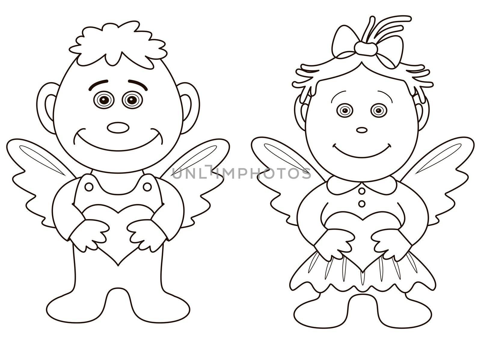 Girl and boy angels with hearts, contours by alexcoolok