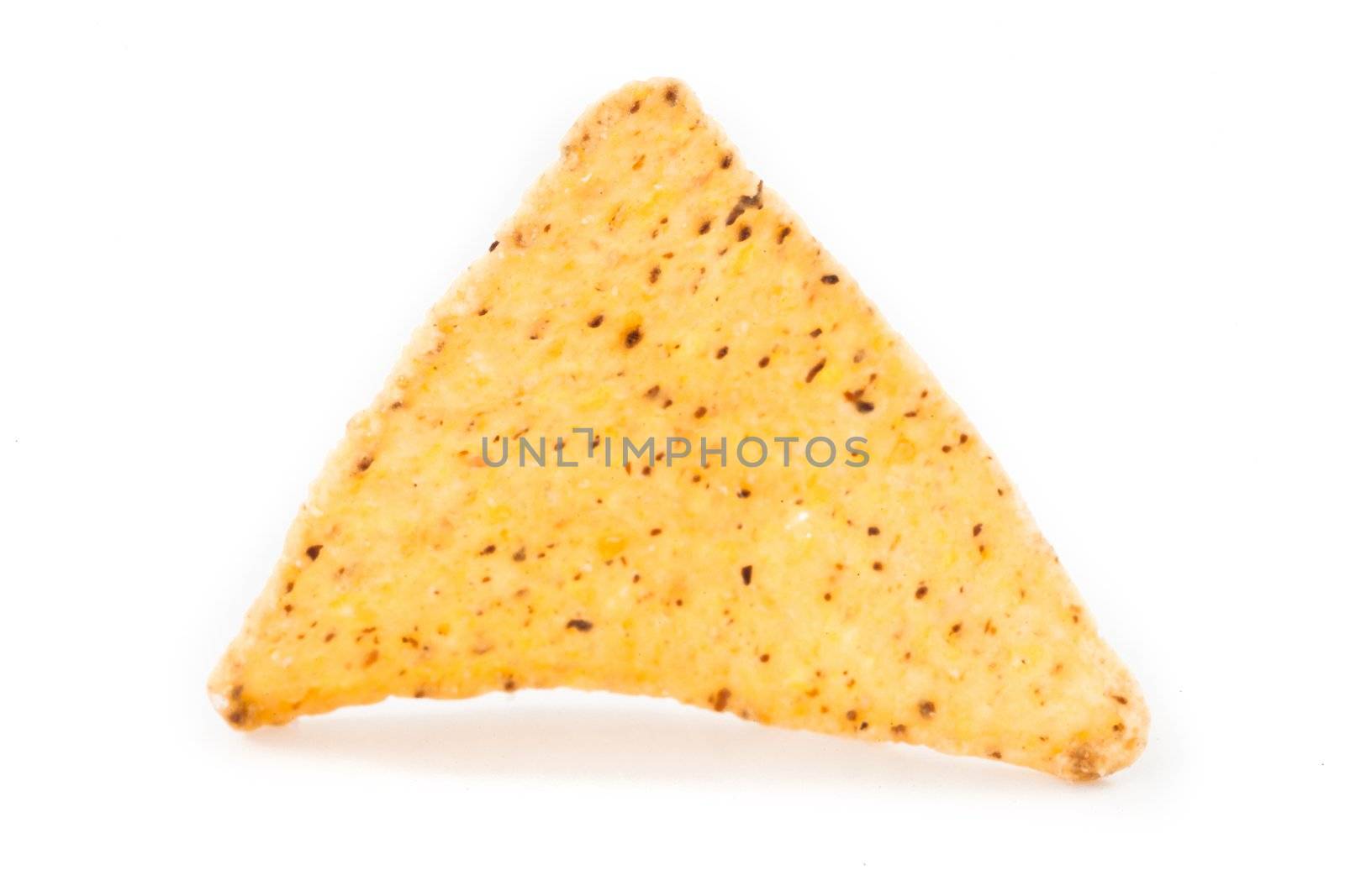 Single triangular crisps against white background