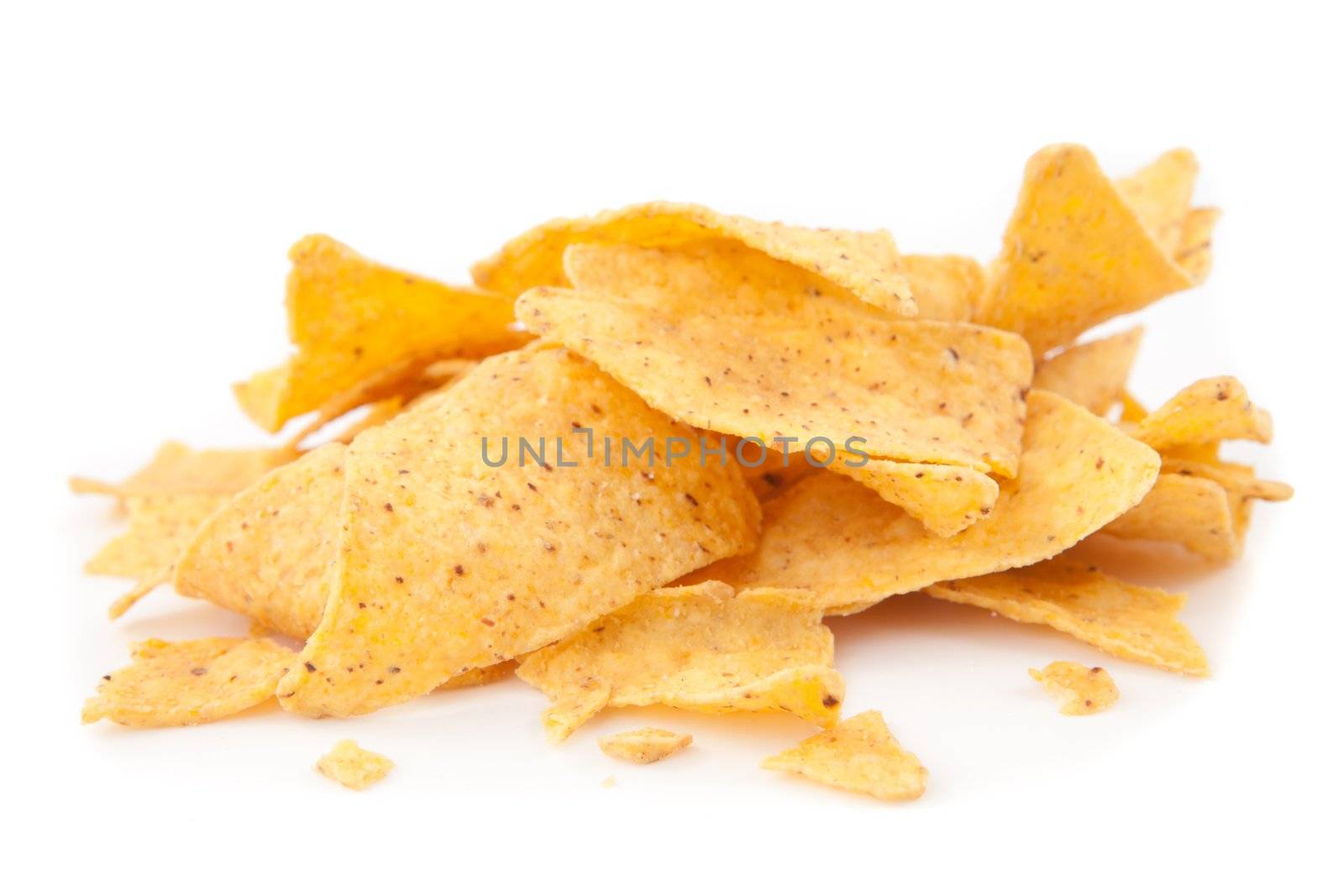 Stack of triangular chips against white background