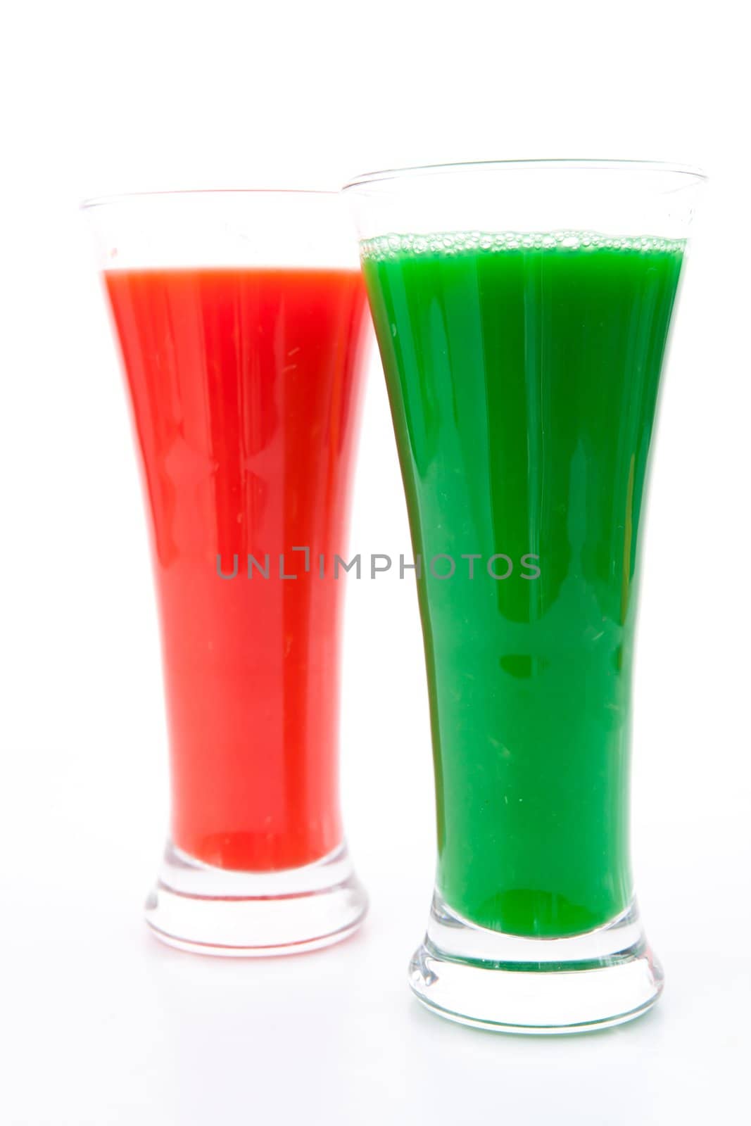 Two full glasses against white background