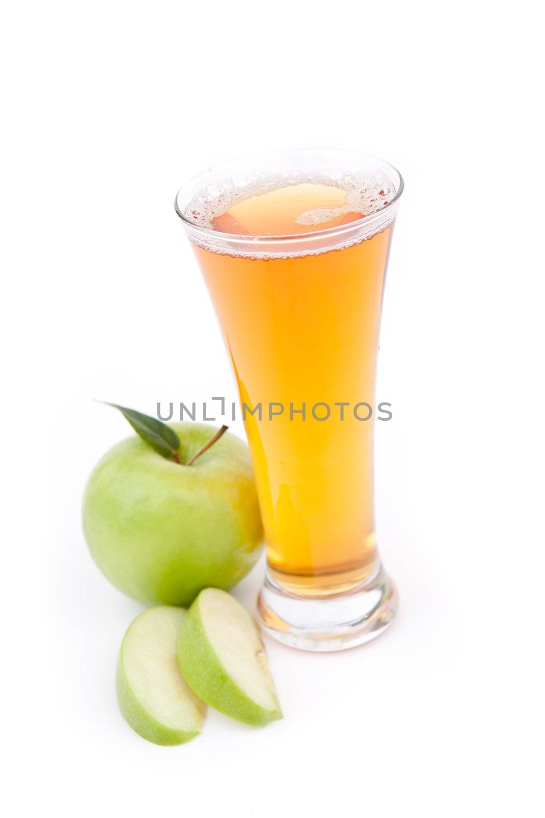 Apple juice ready to drink against a white background