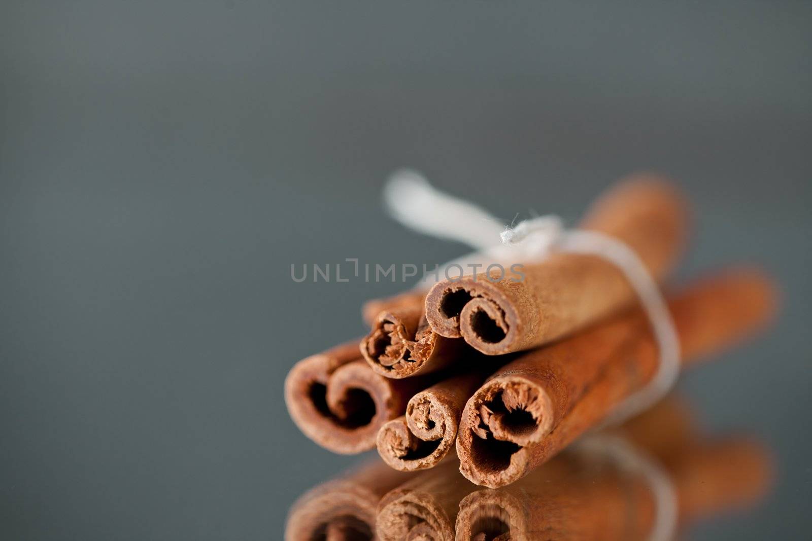 Bundle of cinnamon against a grey background