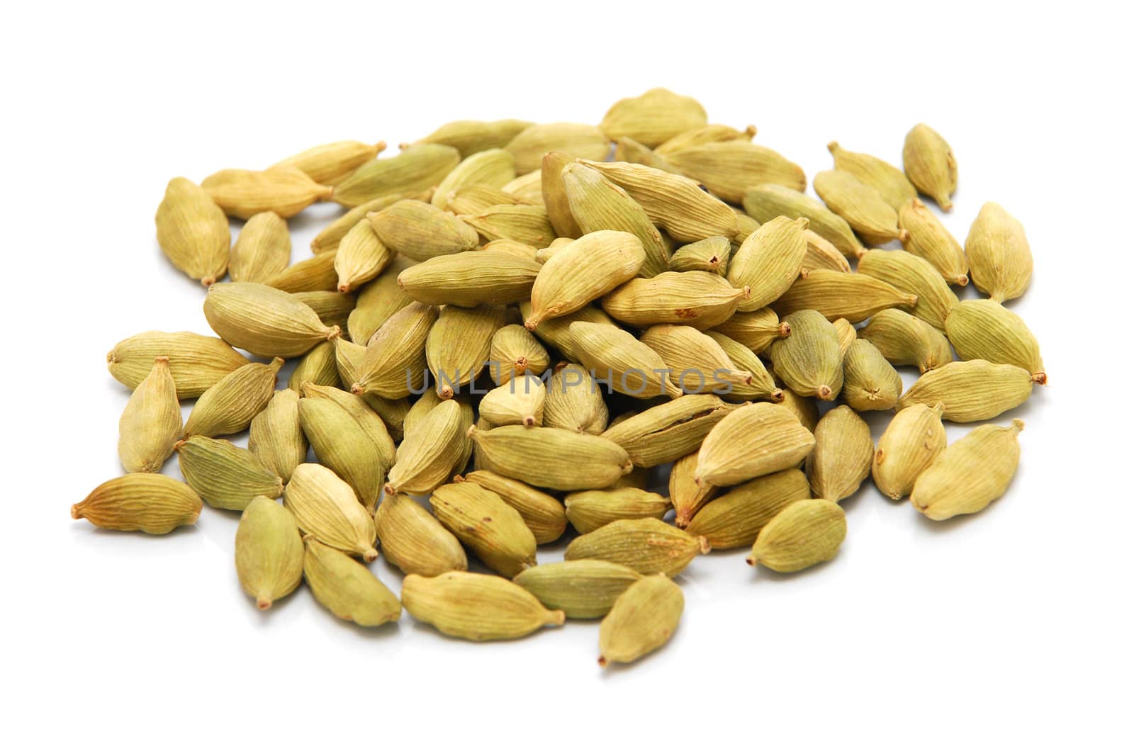 Whole cardamom pods, isolated on a white background