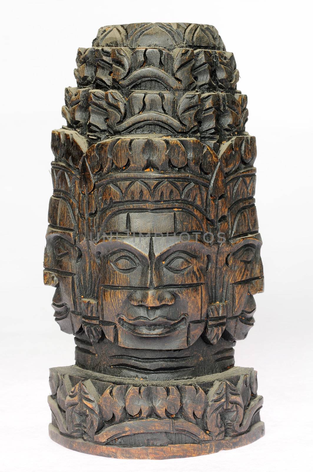 Wooden buddha at Angkor Thom,Cambodia on a white background