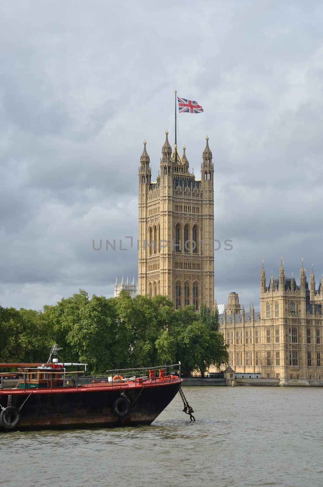 parliament with boat in foreground