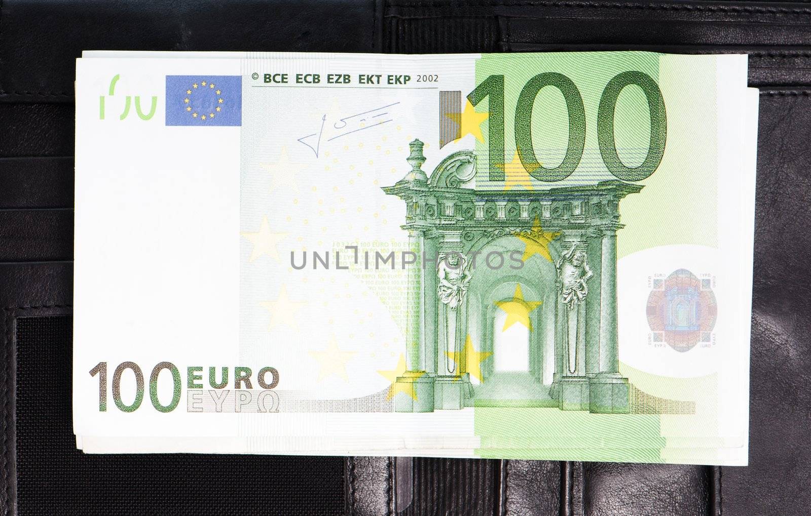 Euro banknotes on the black purse