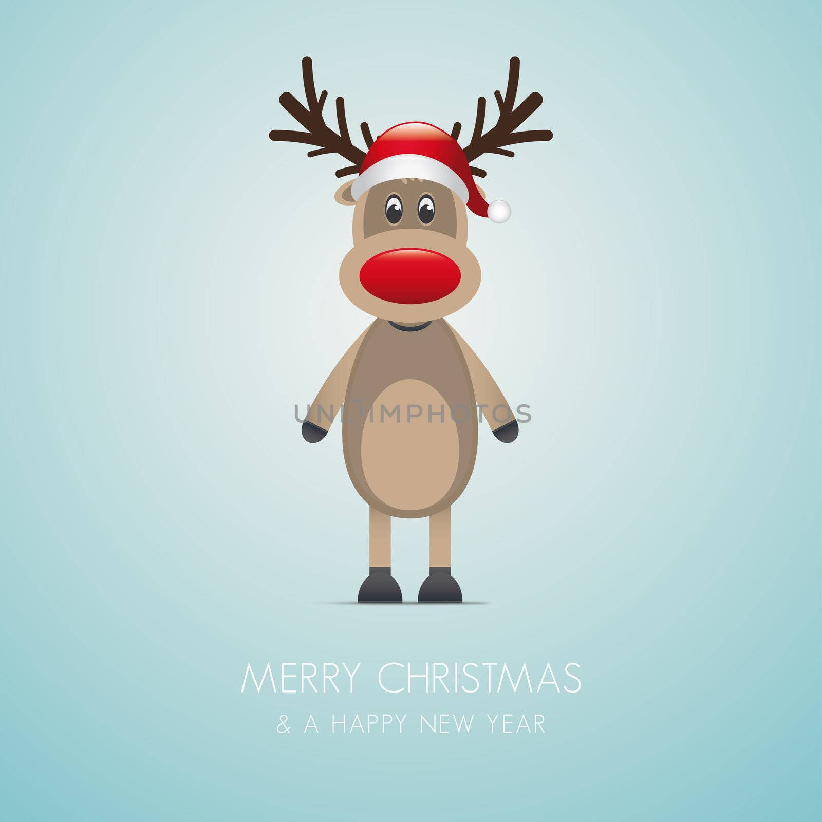 reindeer red nose and santa claus hat