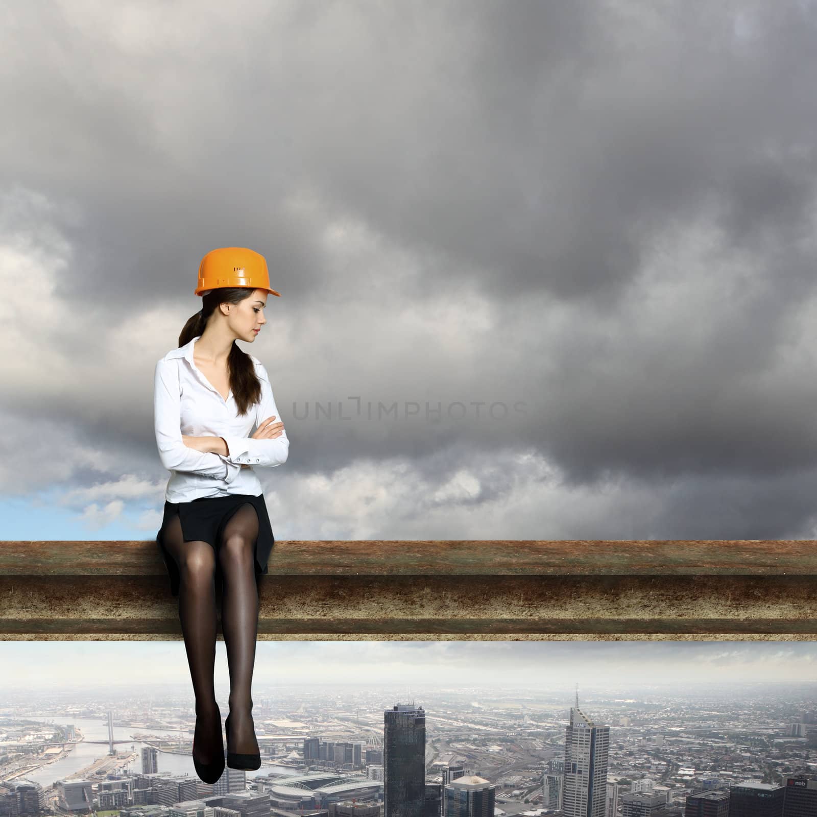 Businesswoman and cityscape by sergey_nivens