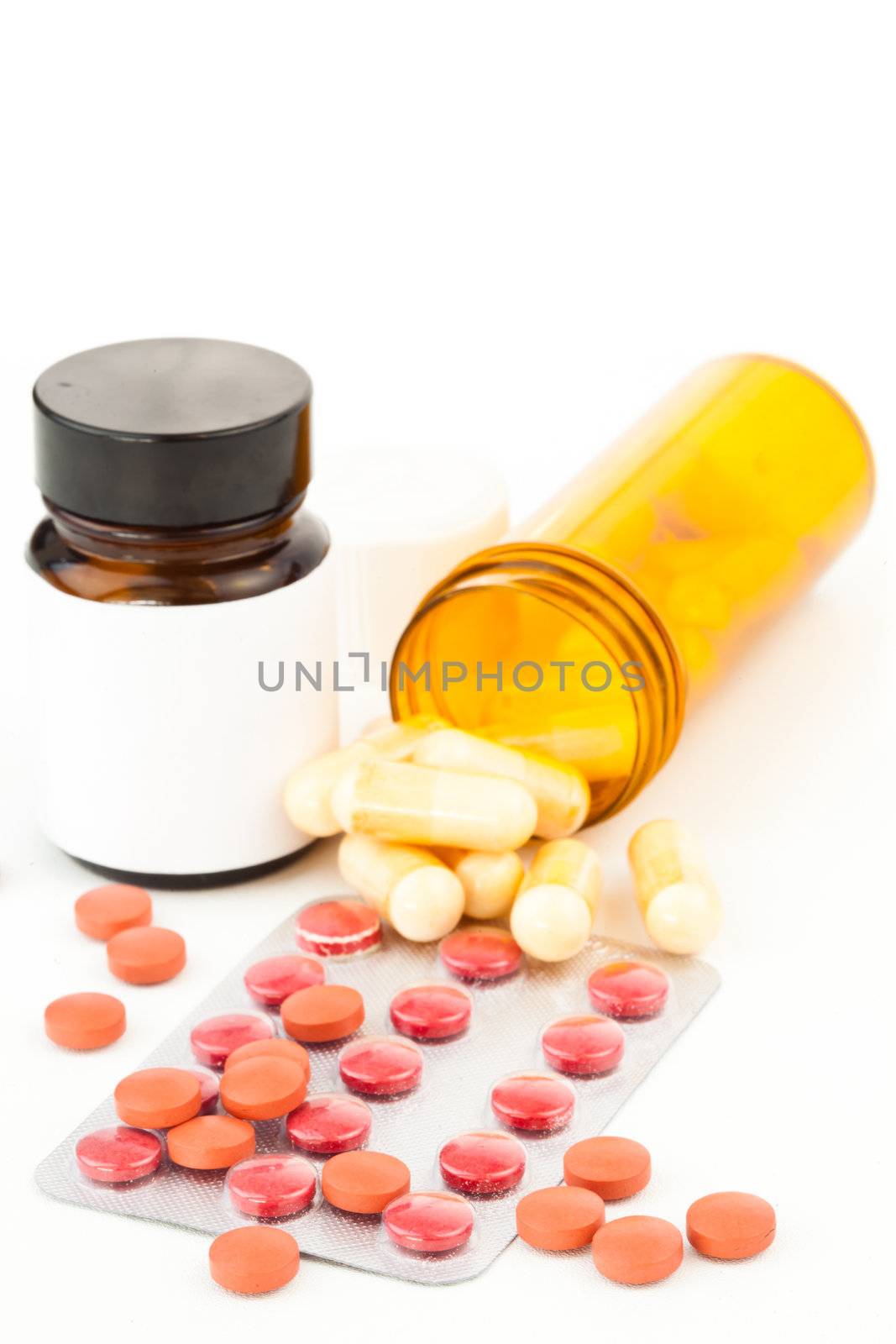 Bottles of medications against white background