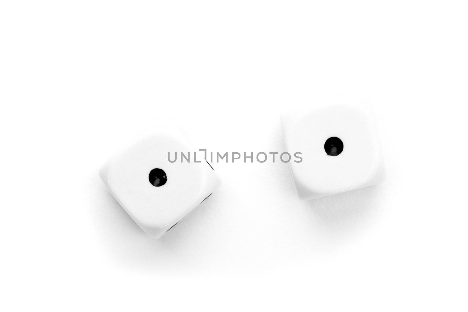 Dices designating a one number against a white background