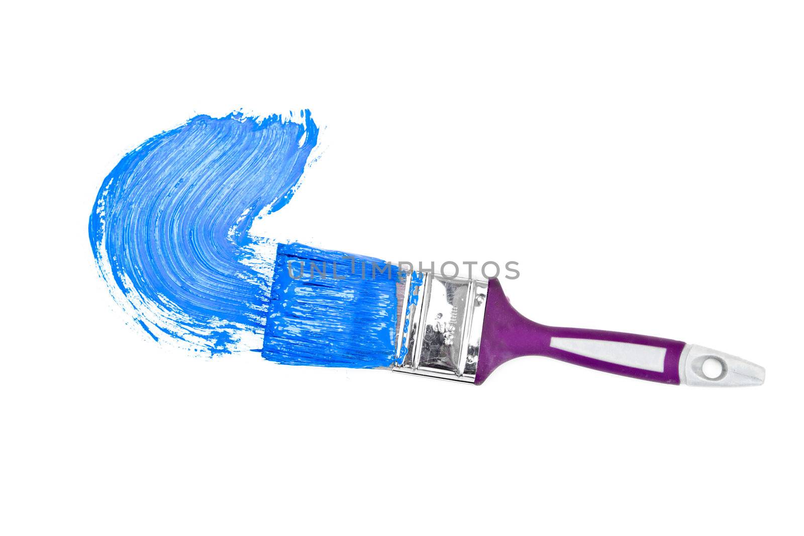 Blue brush stroke forming a semicircle against a white background
