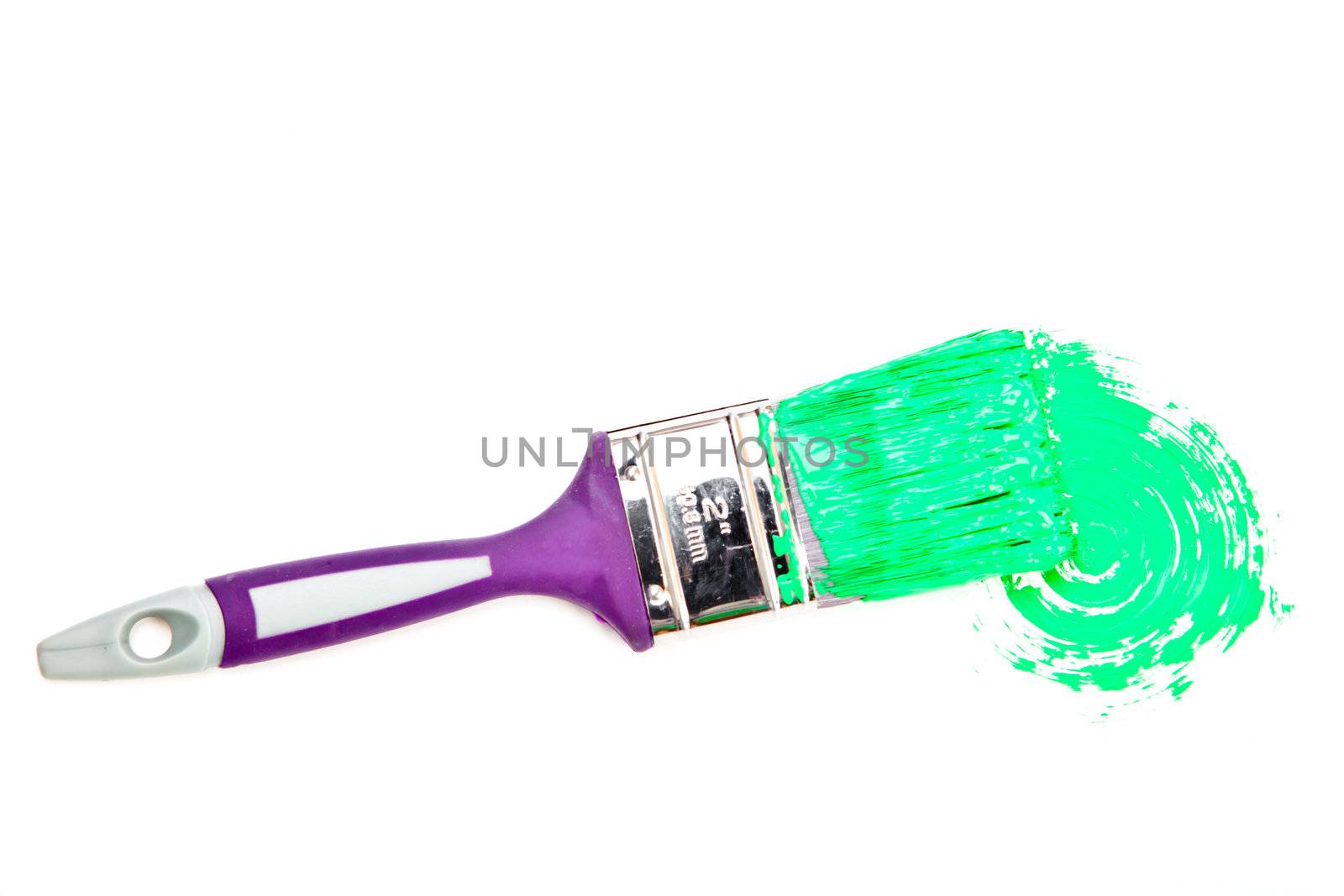 Green brush stroke forming a circle against a white background