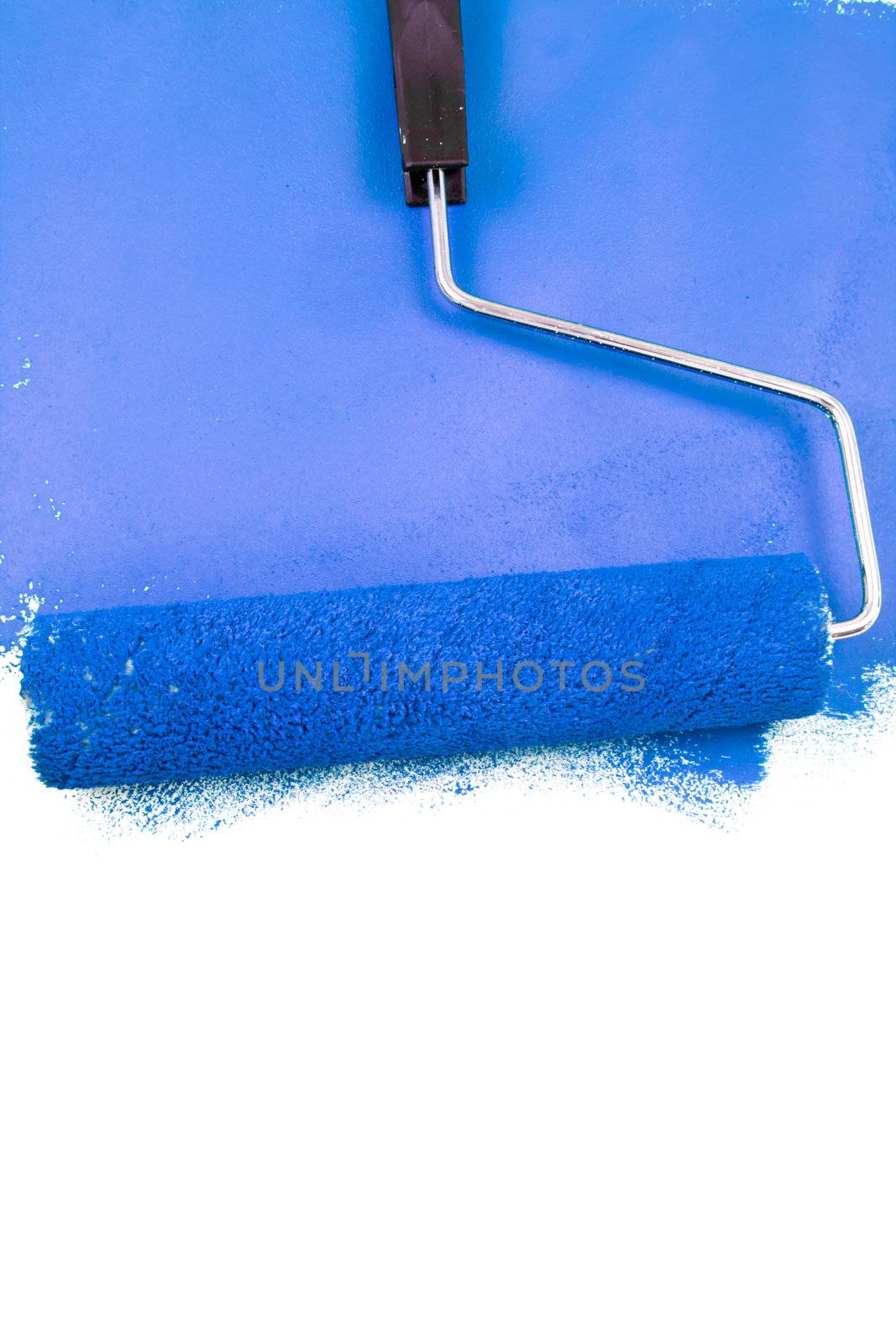 Painting with a blue color on a white wall