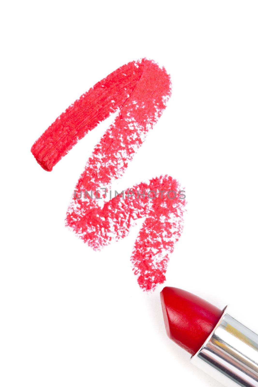 Red trace of lipstick against a white background