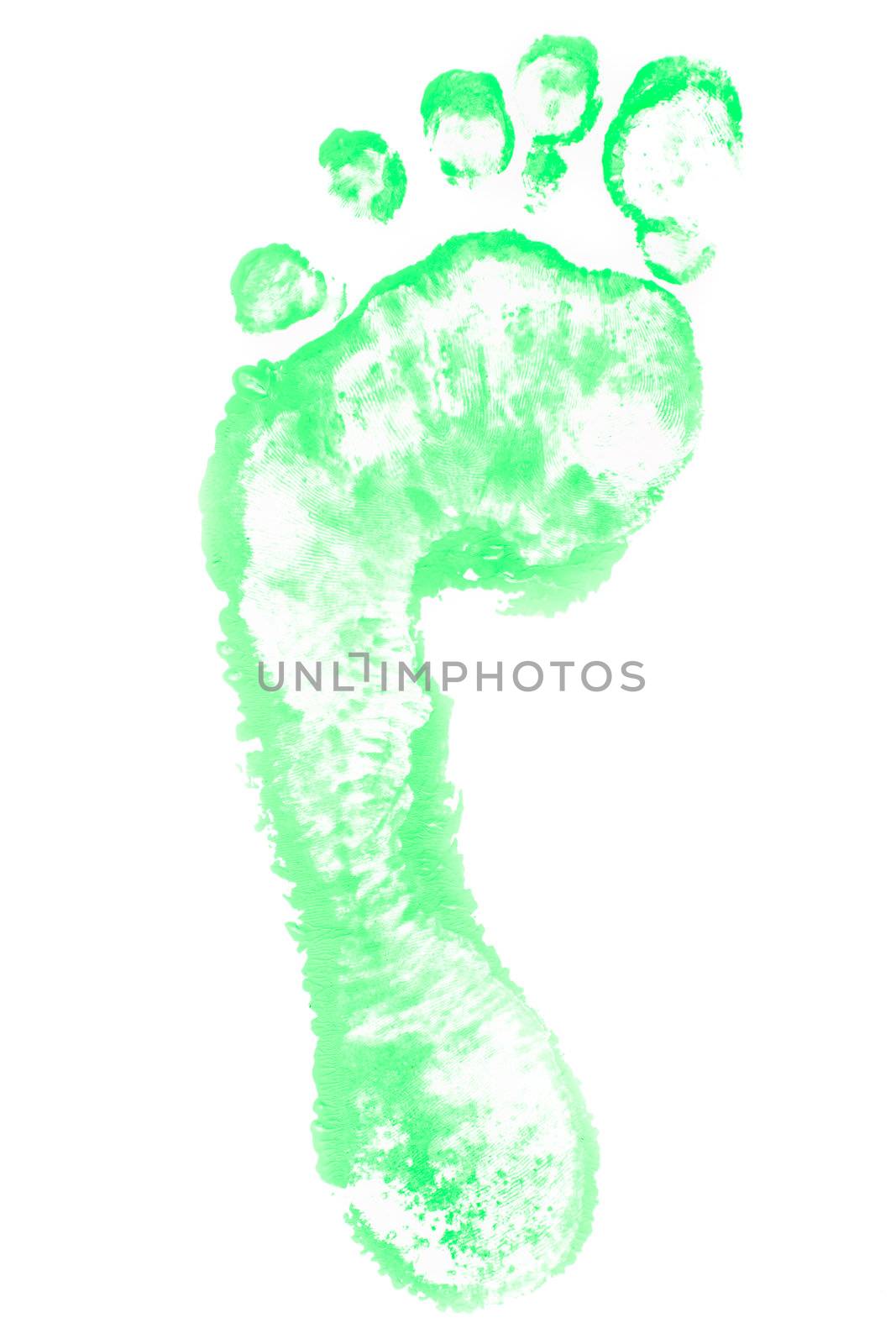 One green footprint against a white background