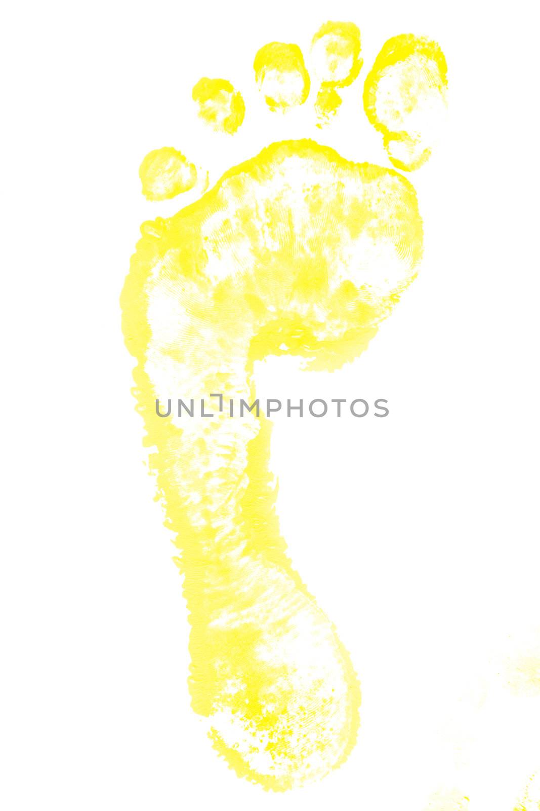 One yellow footprint against a white background