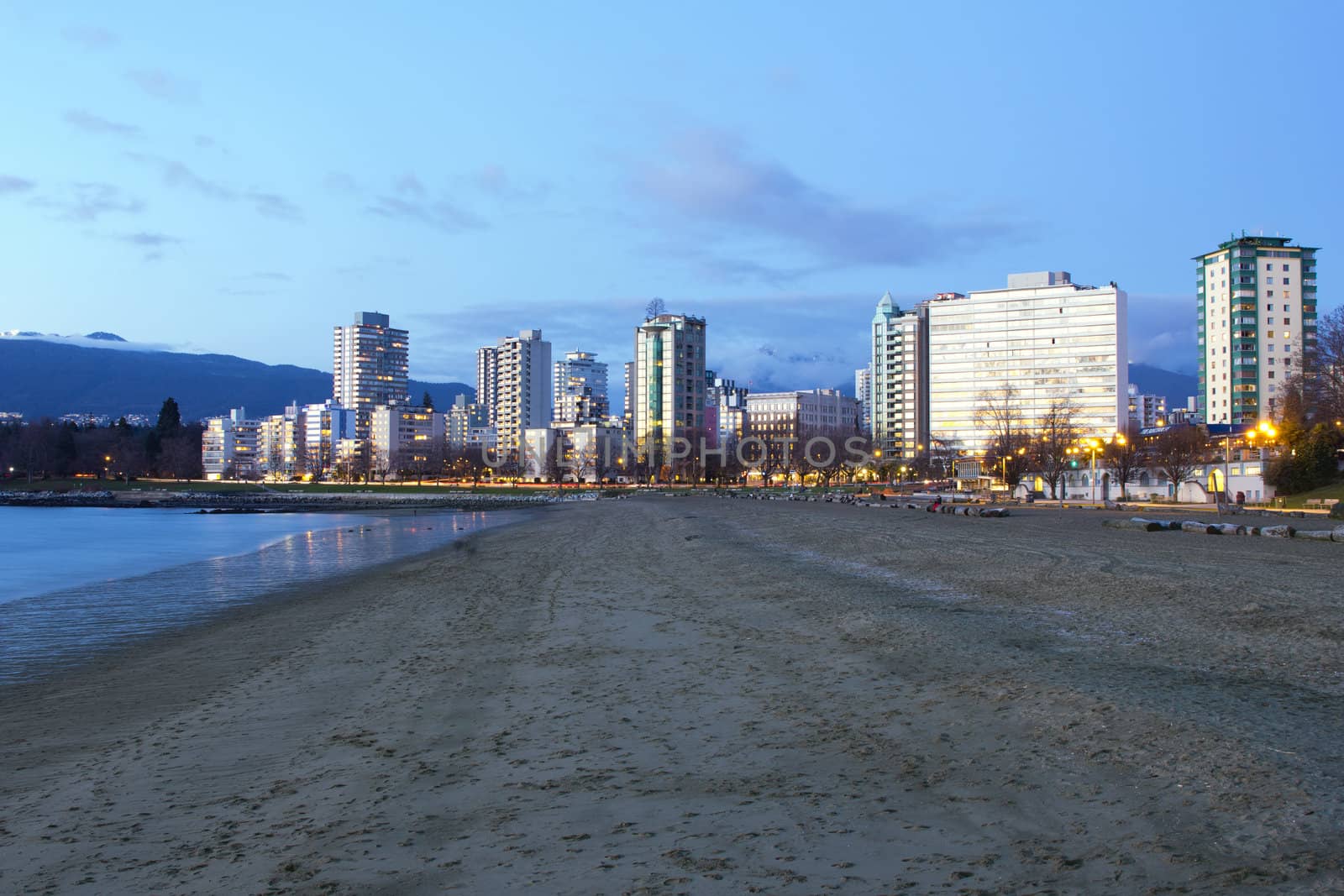 Sunset Beach in Vancouver BC Canada during Blue Hour