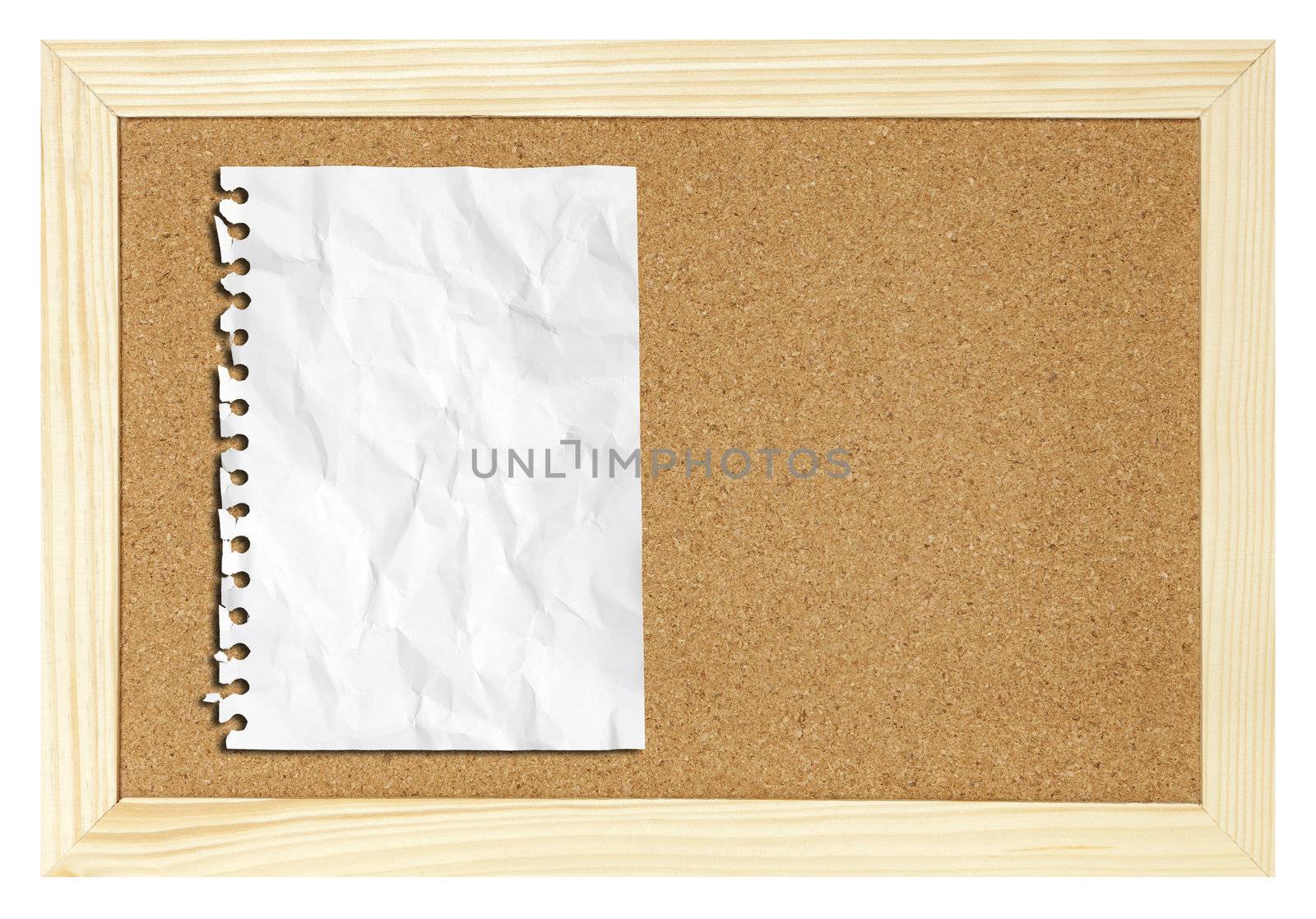 blank paper on cork board isolated 