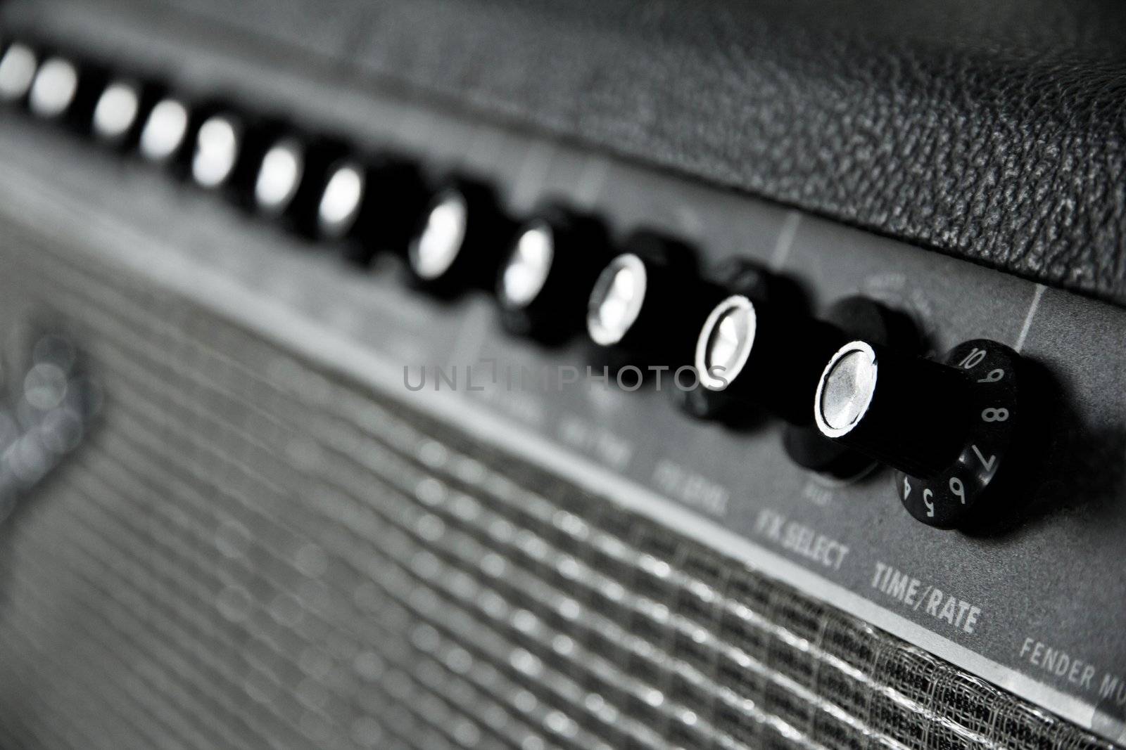 close up image of guitar amplifier