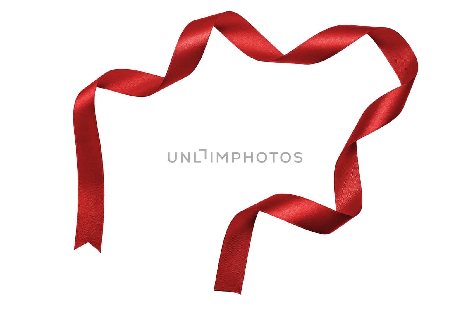 Shiny red satin ribbon on white background