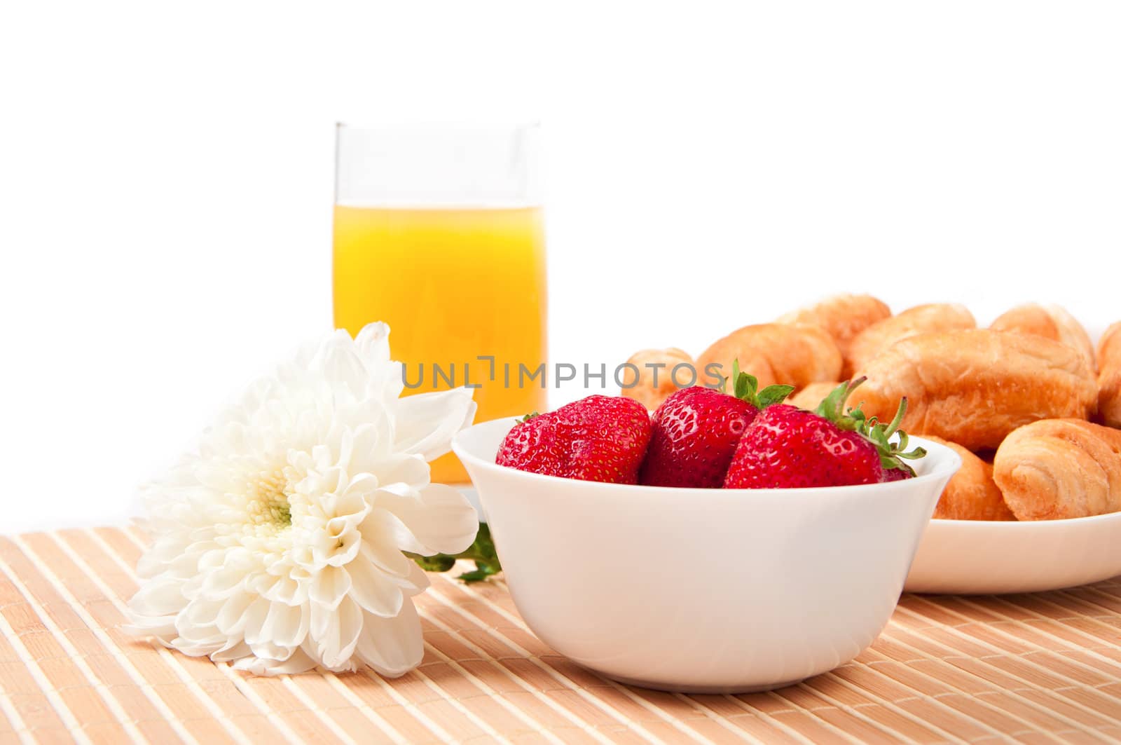 Breakfast with berries,orange juice and croissant, early breakfast