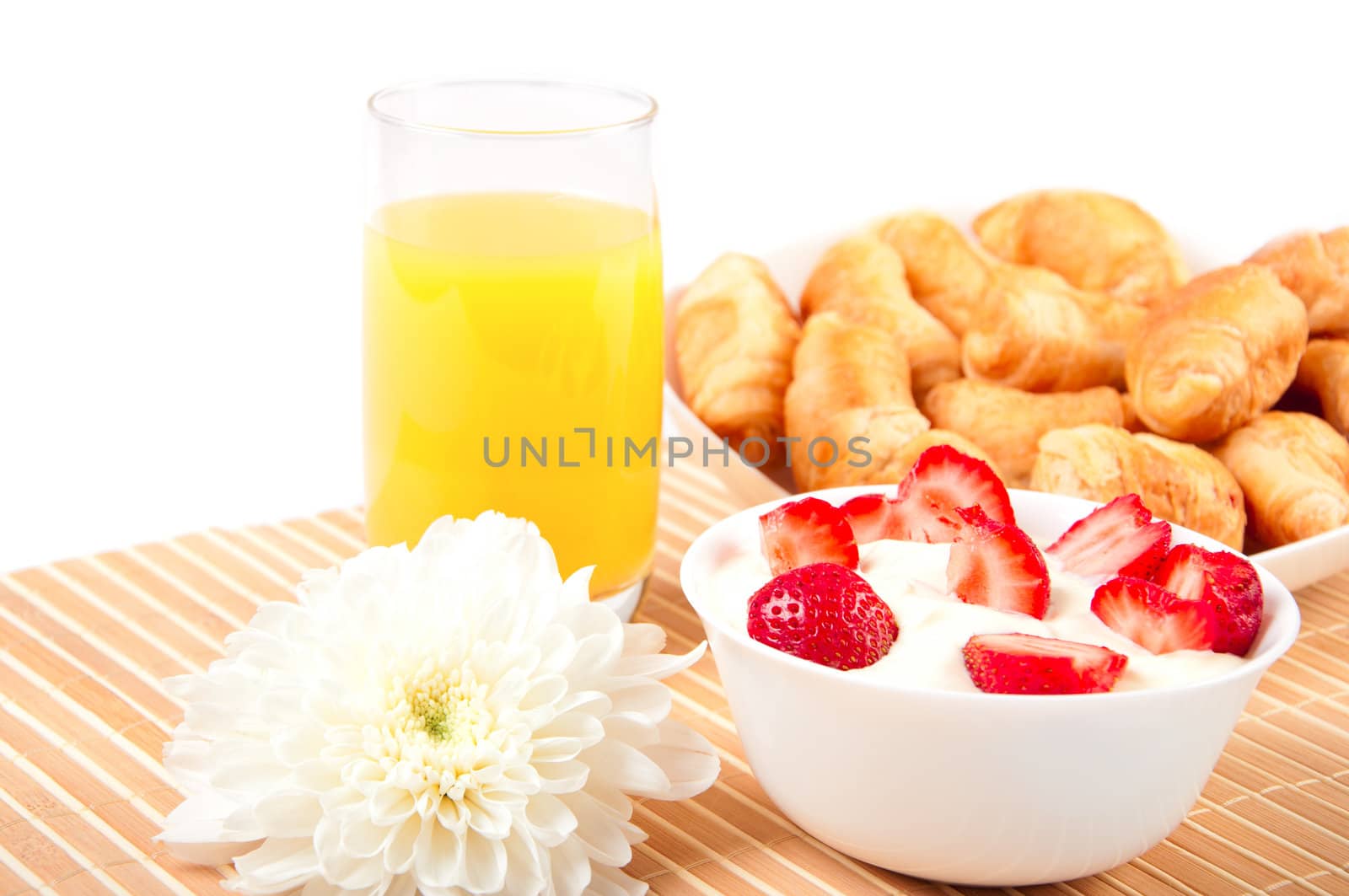 Breakfast with berries,orange juice and croissant, early breakfast