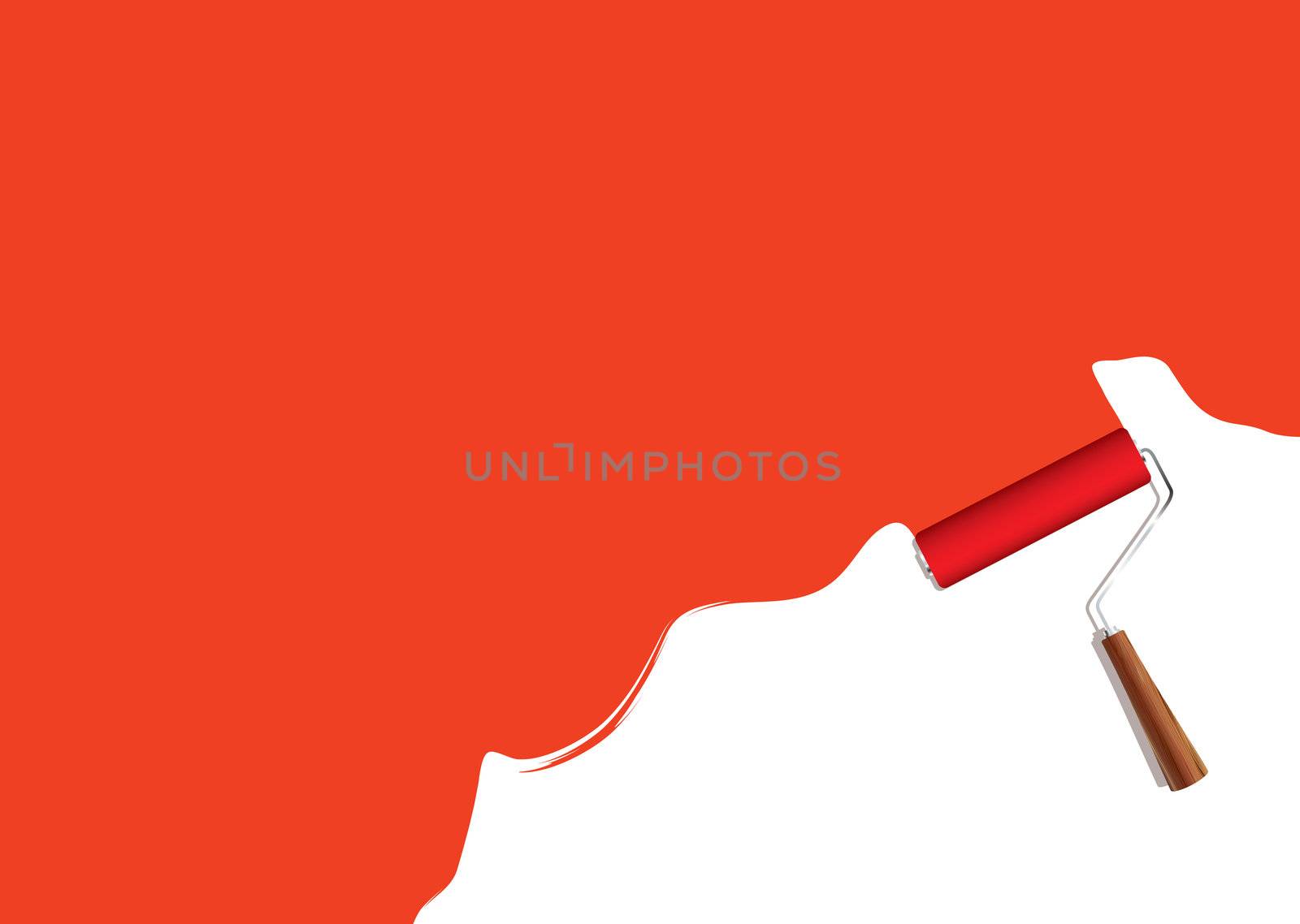Red background with paint roller element and copy space