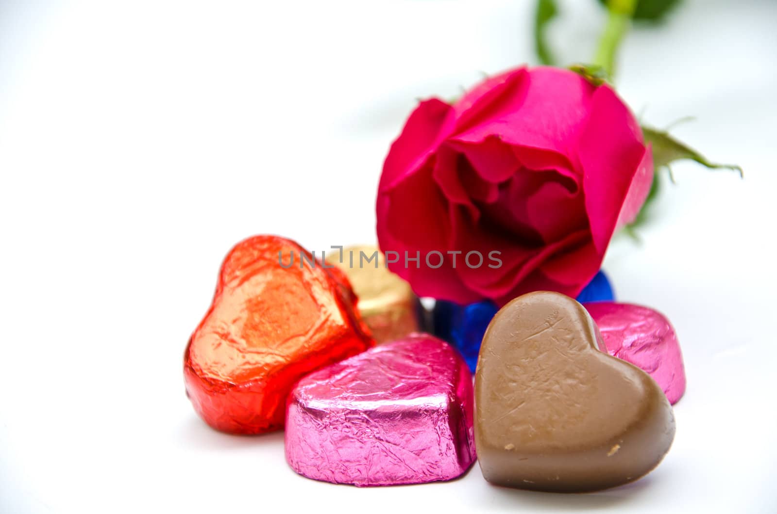 red rose and heart chocolate for love