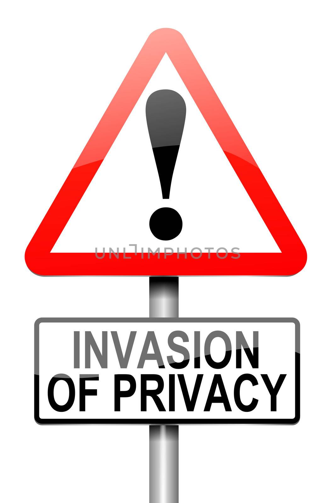 Illustration depicting a roadsign with an invasion of privacy concept. White background.