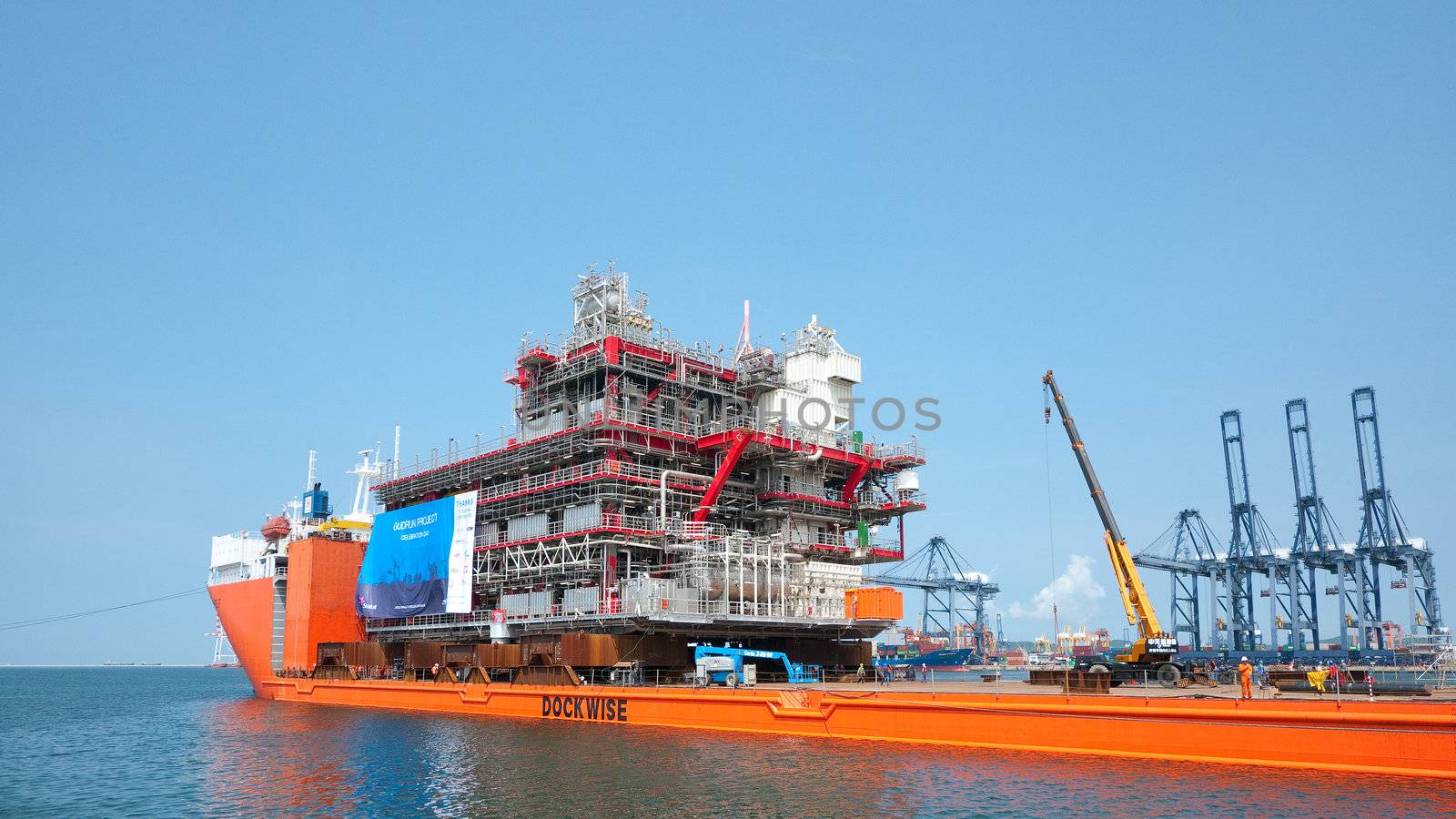 LAEM CHABANG - OCTOBER 3: A 6,000 ton module built by Aibel in Thailand for Statoil and the Gudrun Drilling Platform in the North Sea, ready for shipment in Laem Chabang, Thailand on October 3, 2012.