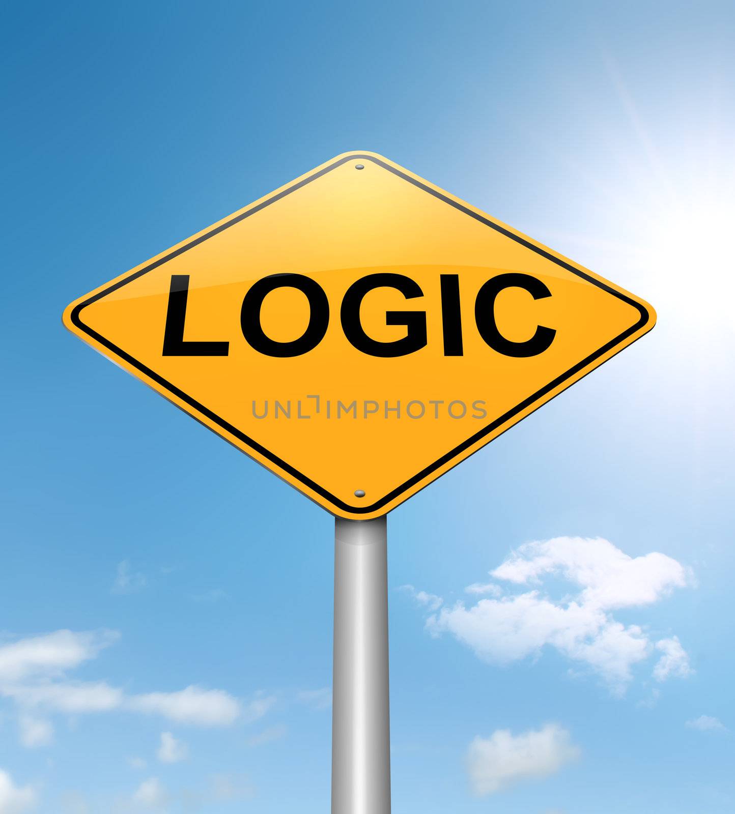 Illustration depicting a roadsign with a logic concept. Sky background.
