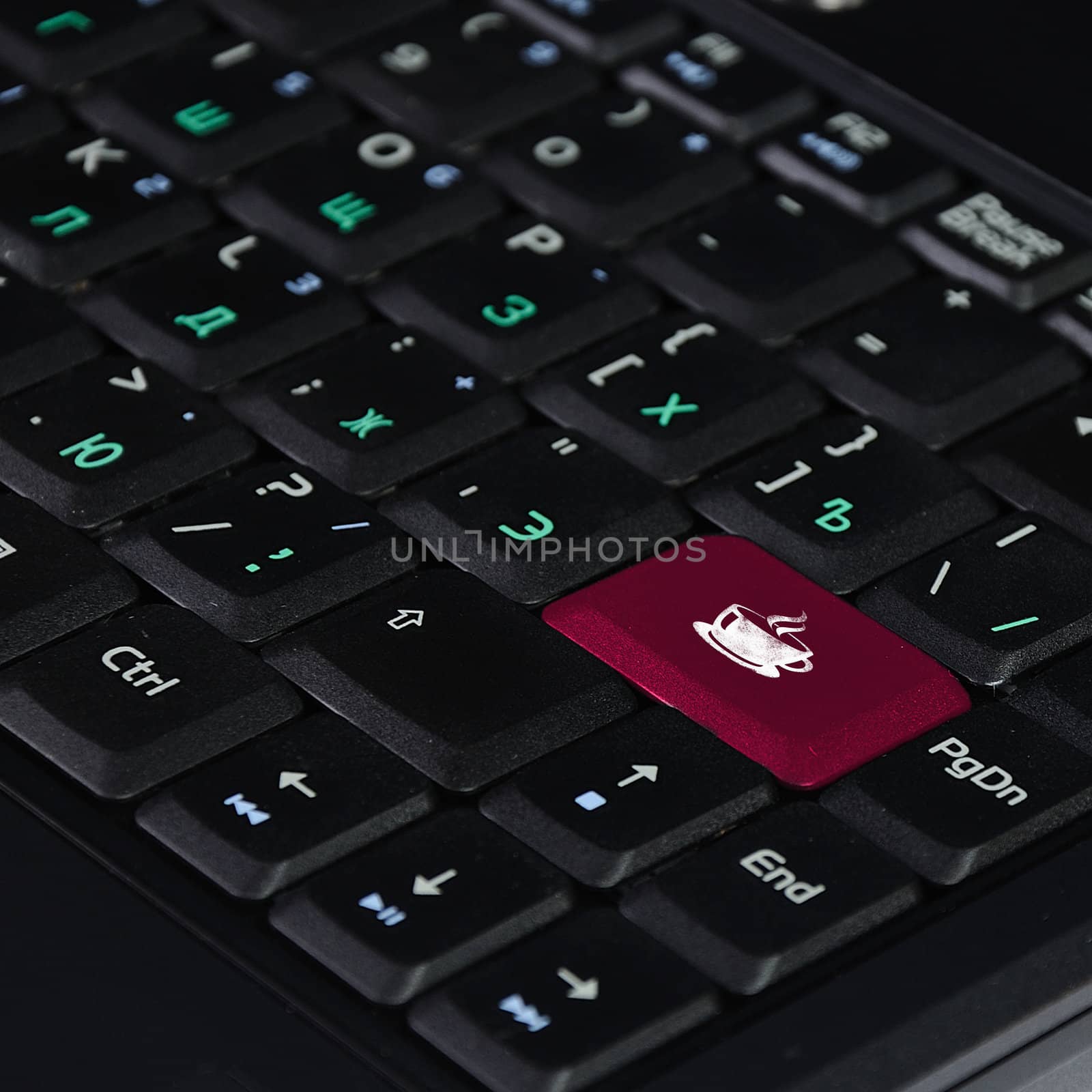 Computer keyboard with coffee key business concept