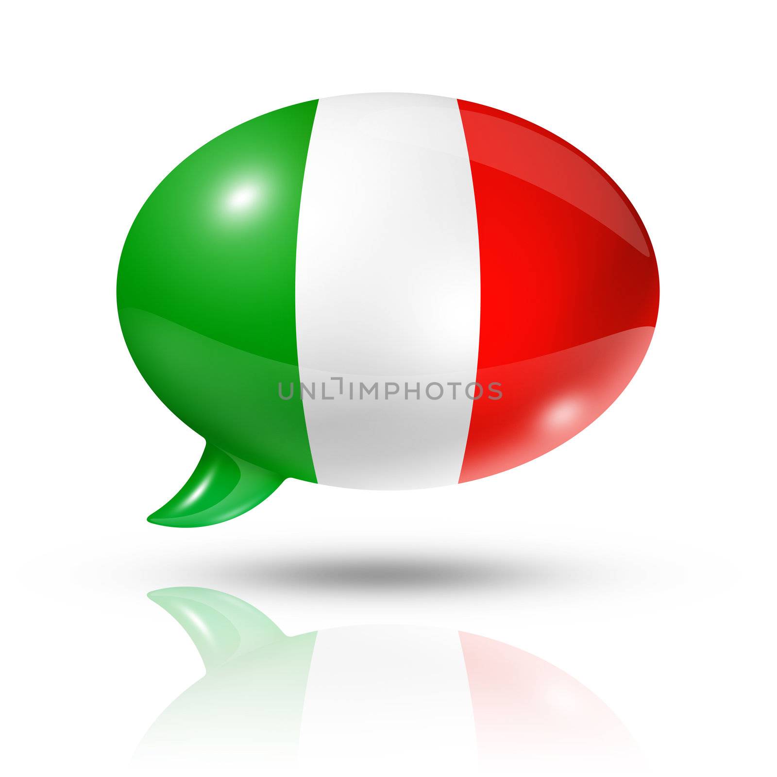 three dimensional Italy flag in a speech bubble isolated on white with clipping path