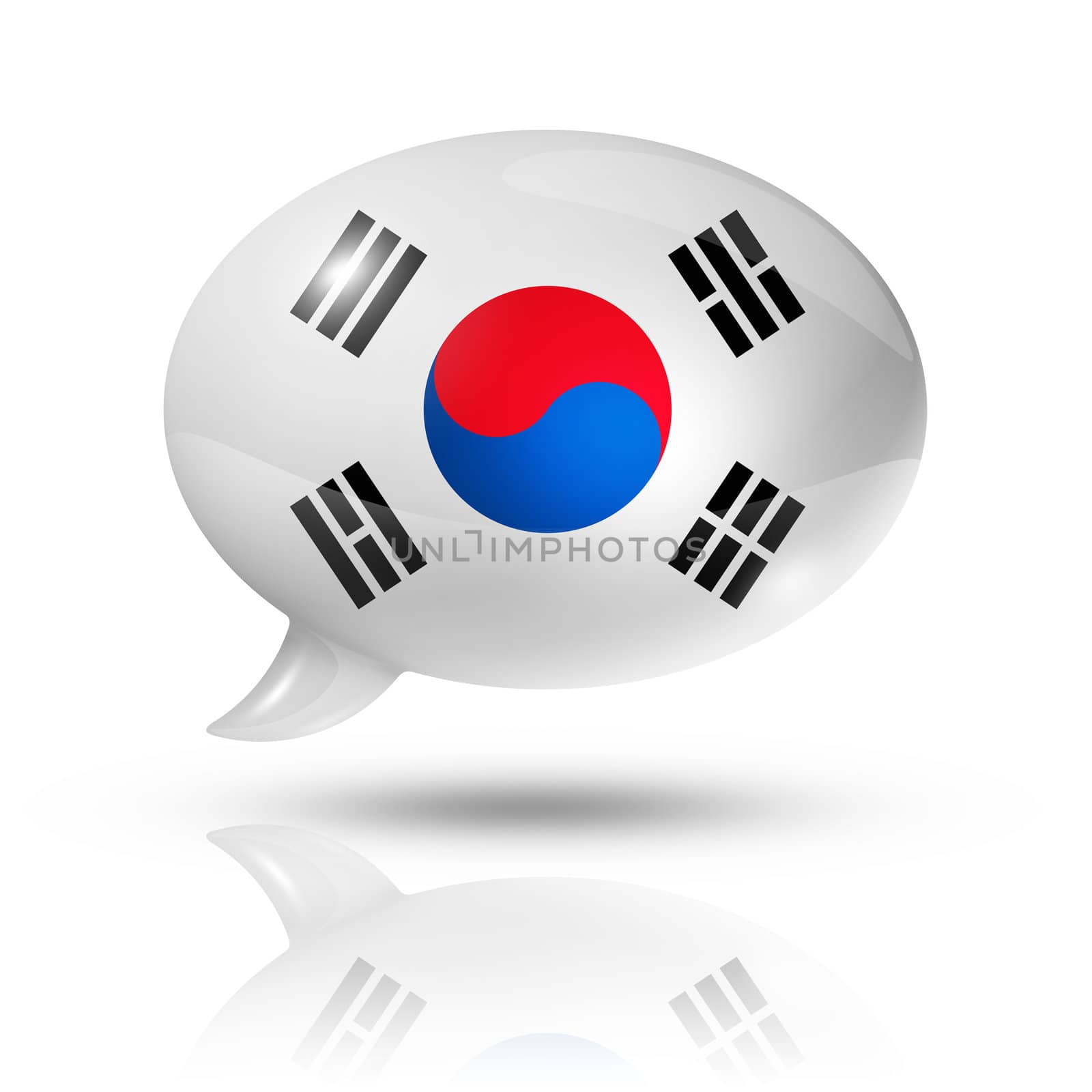 three dimensional South Korea flag in a speech bubble isolated on white with clipping path