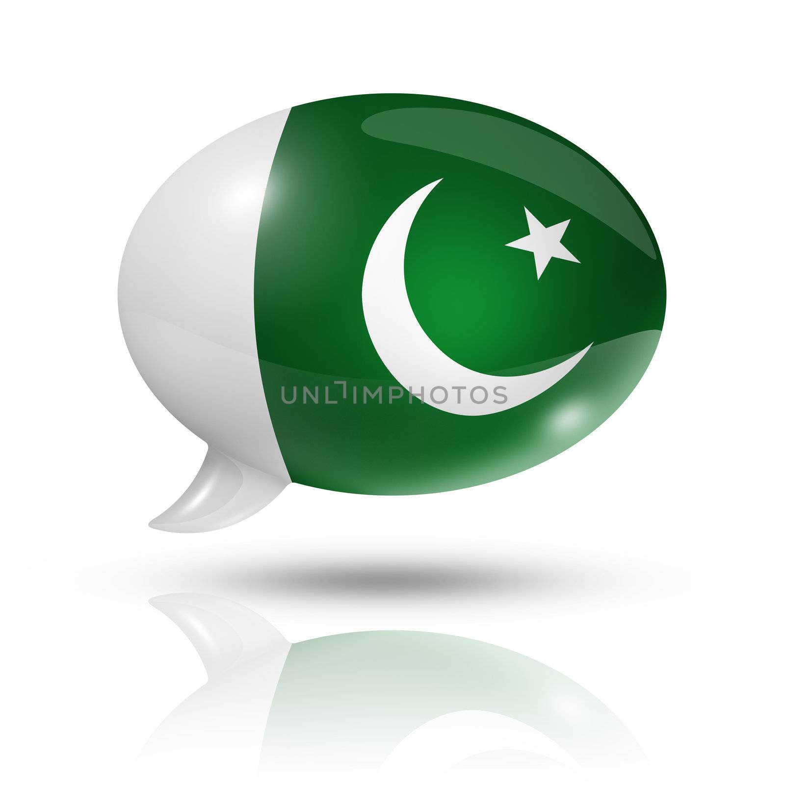 three dimensional Pakistan flag in a speech bubble isolated on white with clipping path