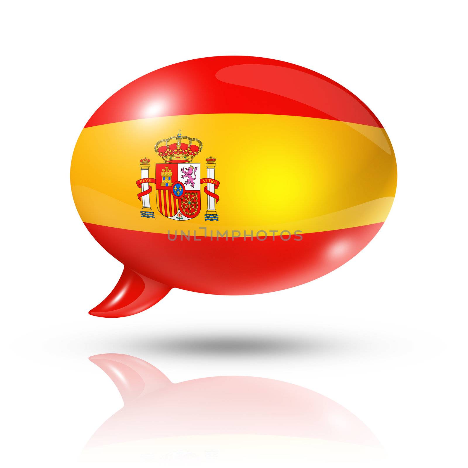 three dimensional Spain flag in a speech bubble isolated on white with clipping path