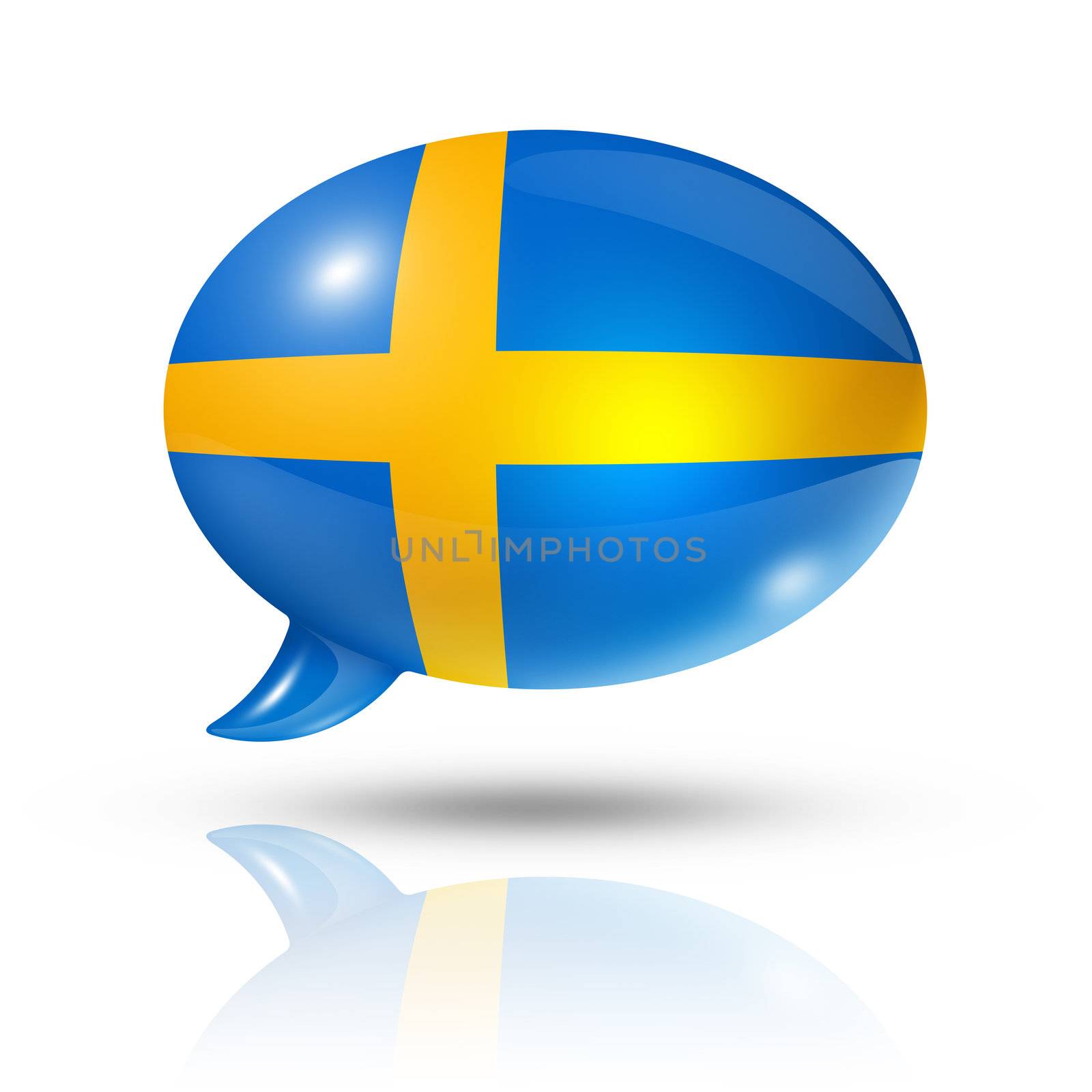 three dimensional Sweden flag in a speech bubble isolated on white with clipping path