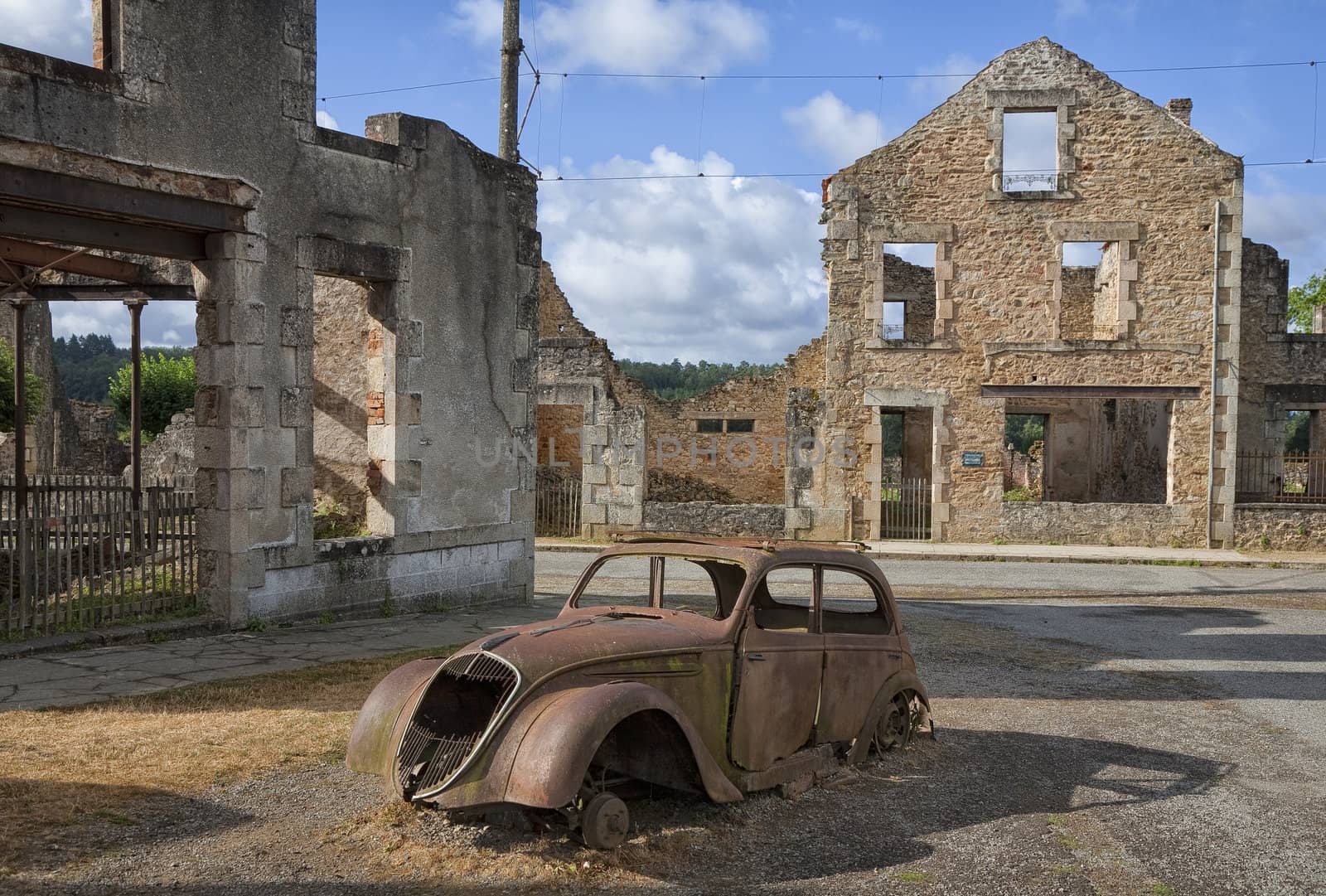 On June 10th 1944  642 inhabitants of Oradour-sur-Glane in the southern France was killed by the German Gestapo and the village burned down. Burned out cars and buildings still tell the story.