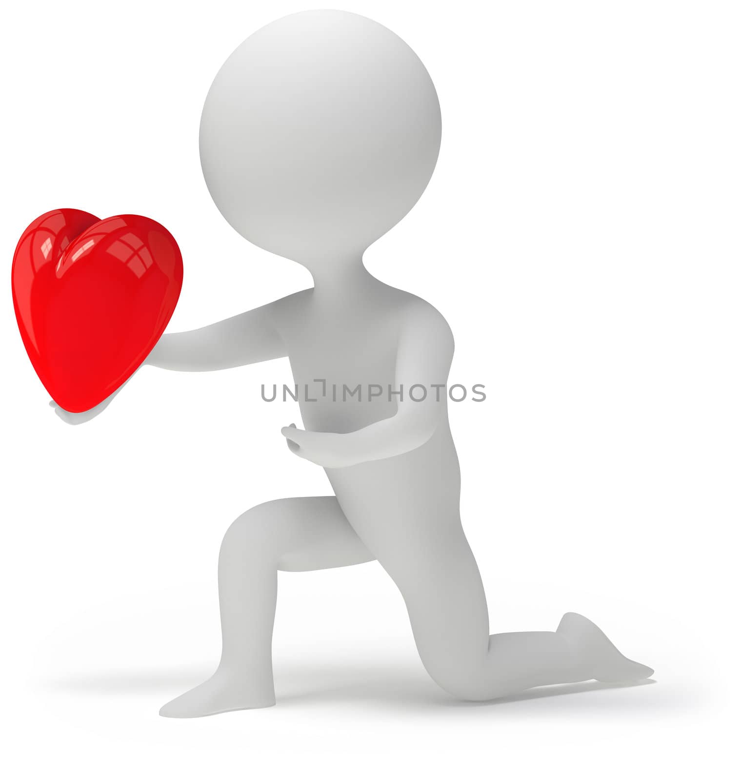 3d character holding his heart in hand