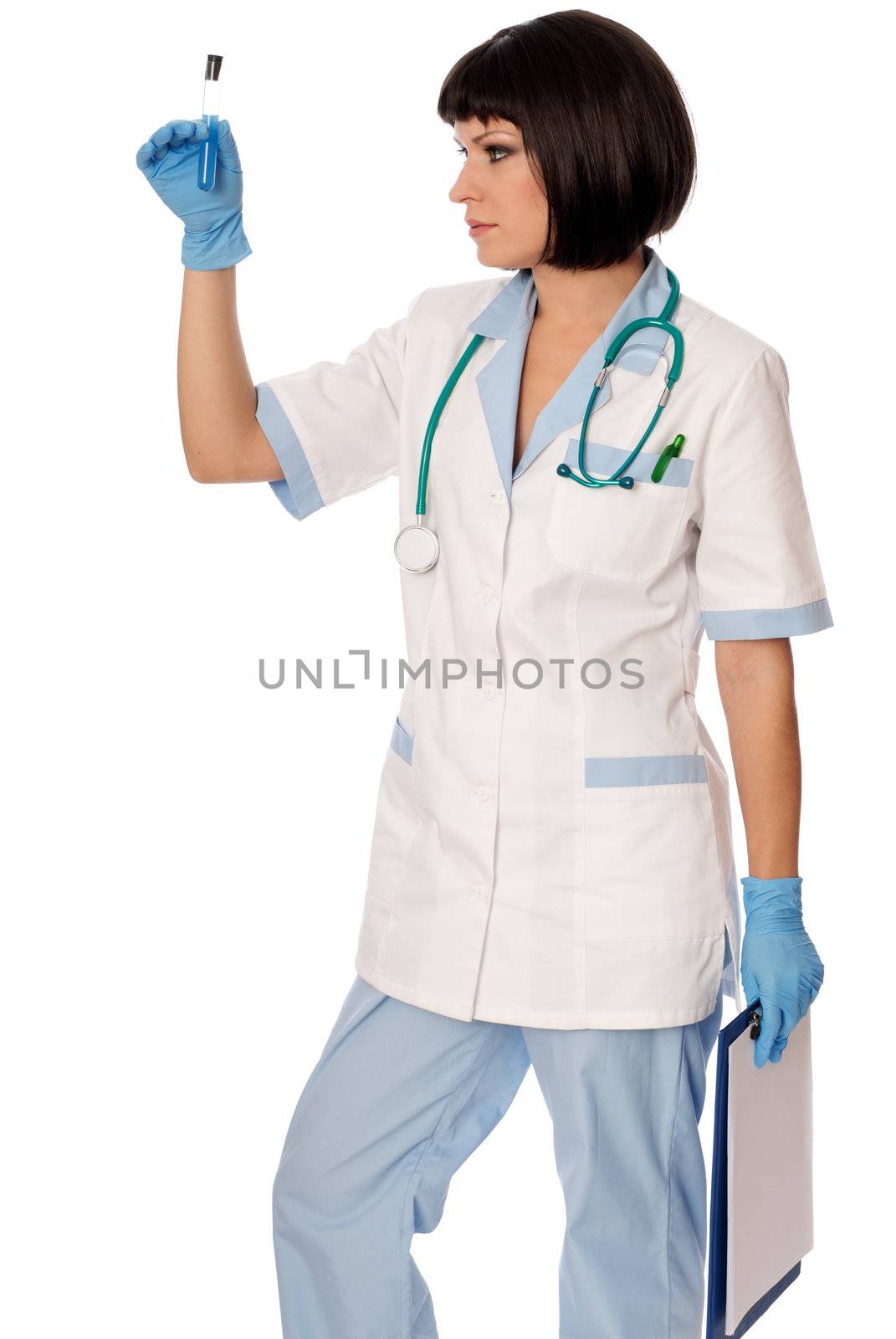 doctor holds a tube with sample of new antidote