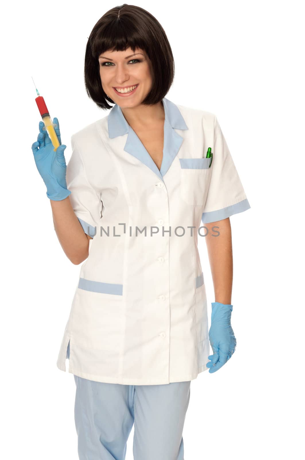 Woman holds in the hand syringe with a new antibiotic