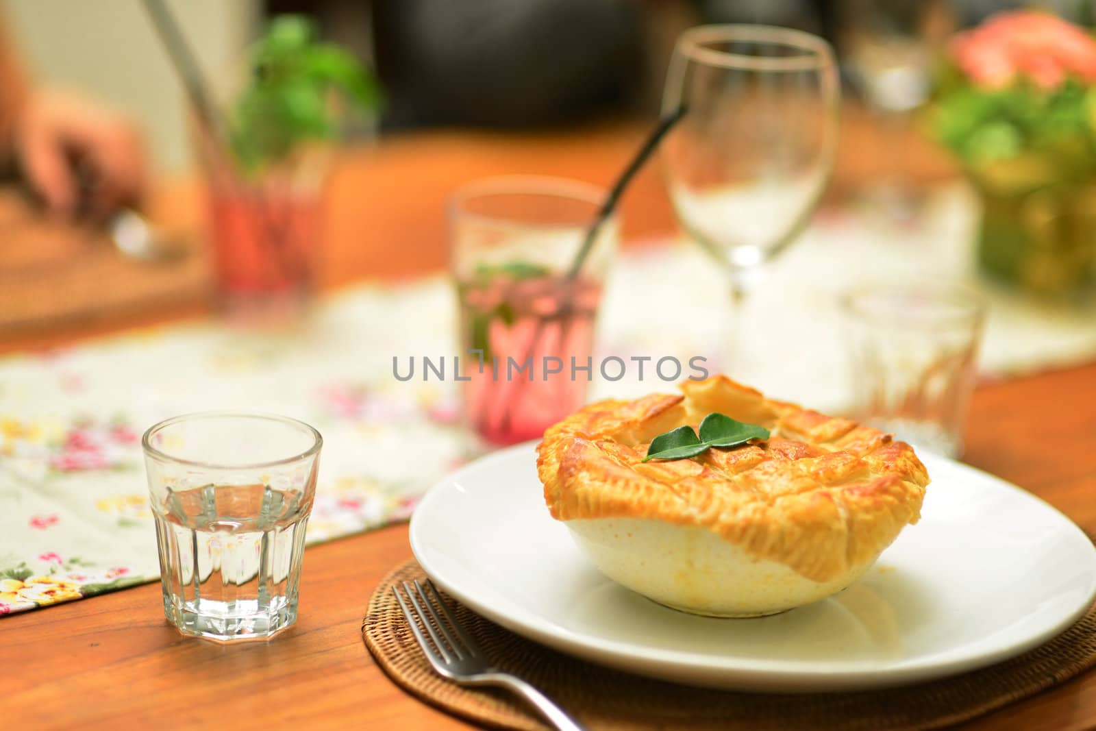 Beef Stew Pie is ready to serve on dining table