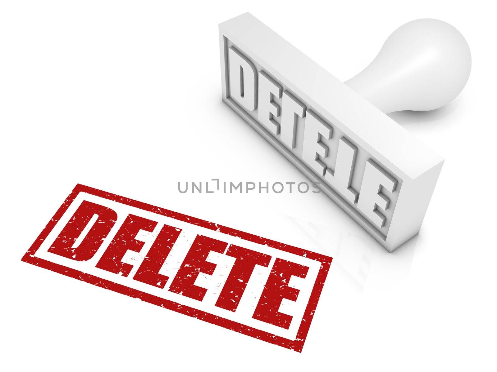 DELETE rubber stamp. Part of a series of stamp concepts.