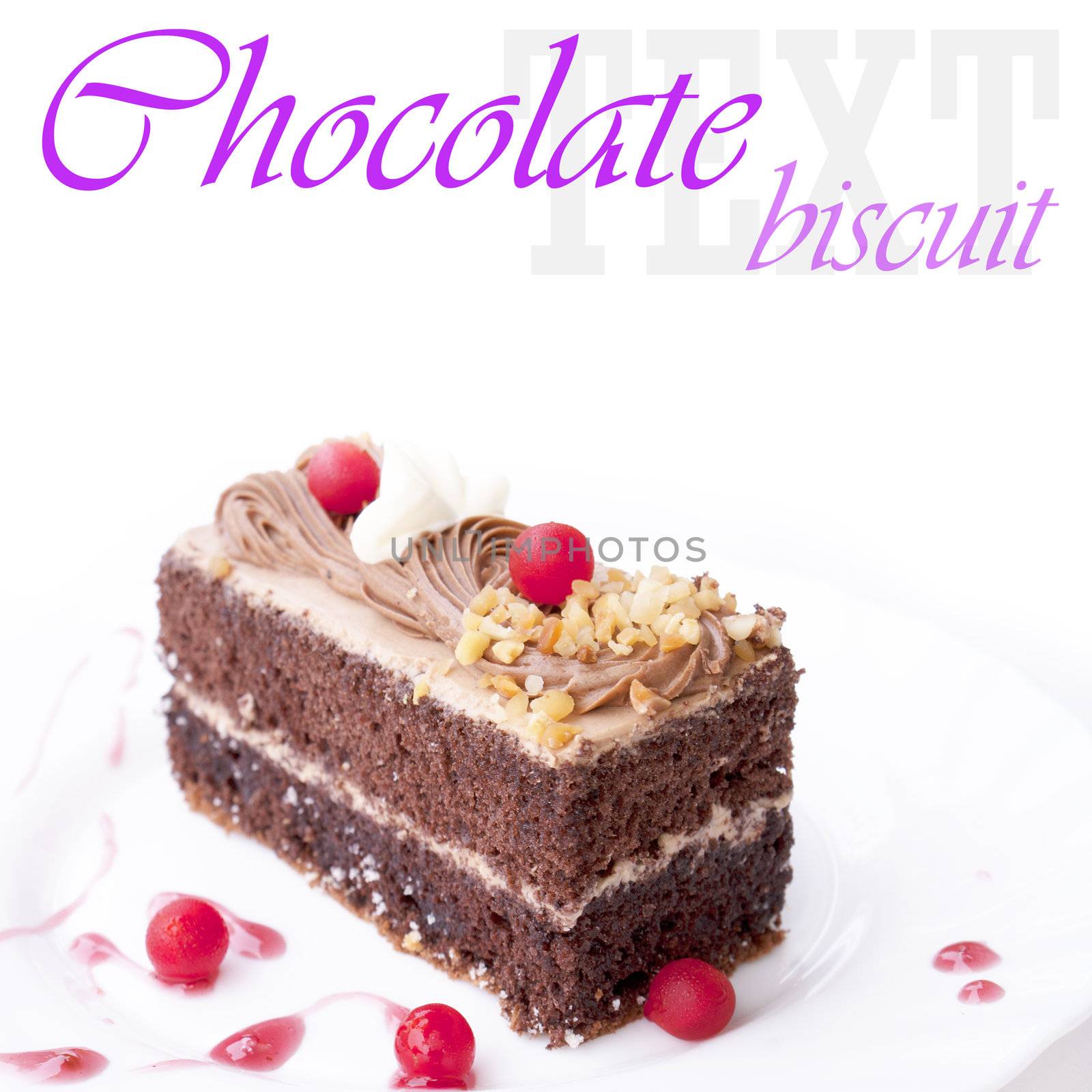 Sweet chocolate biscuit with fresh cherry