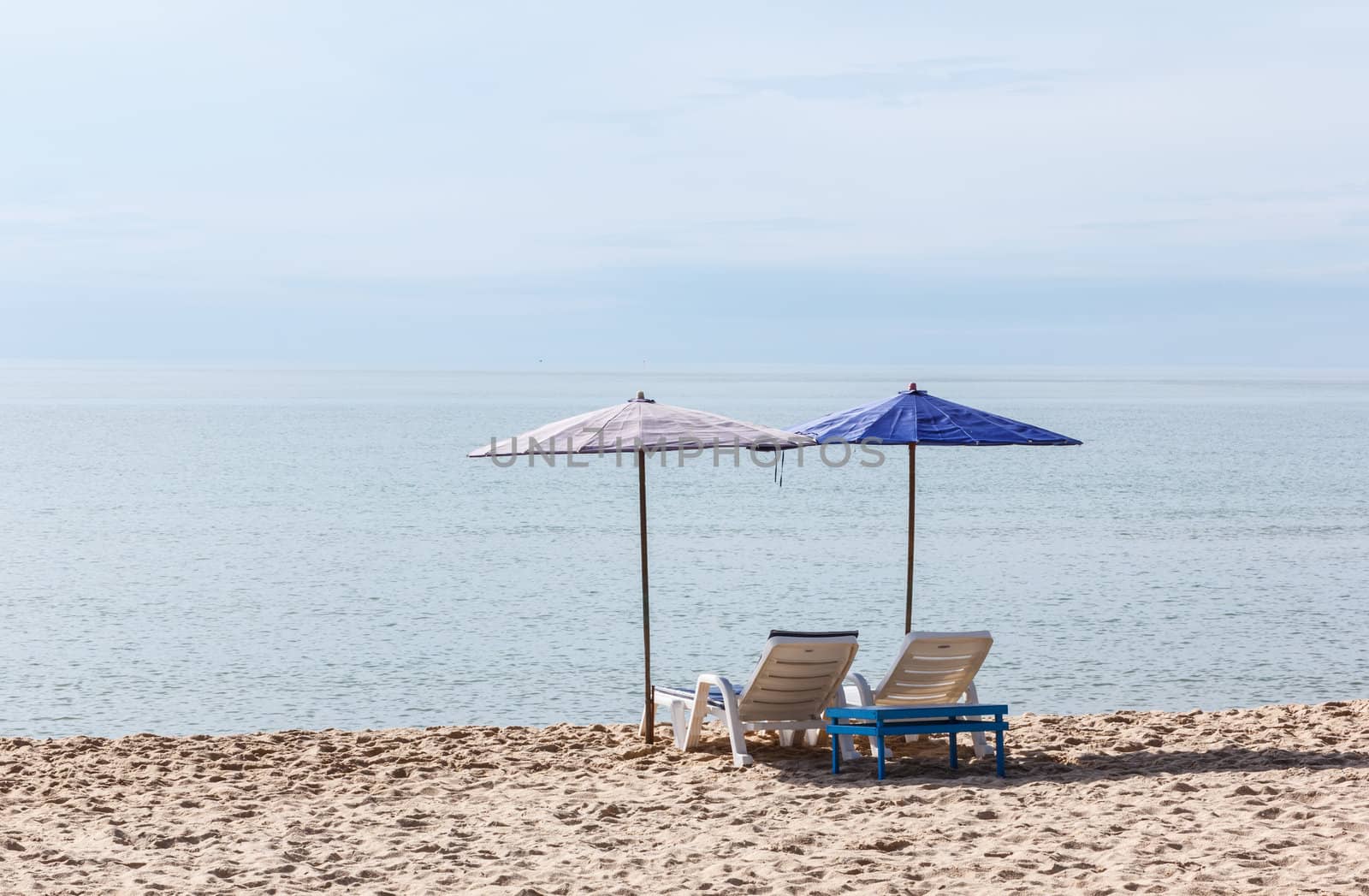 Beach chairs in moring