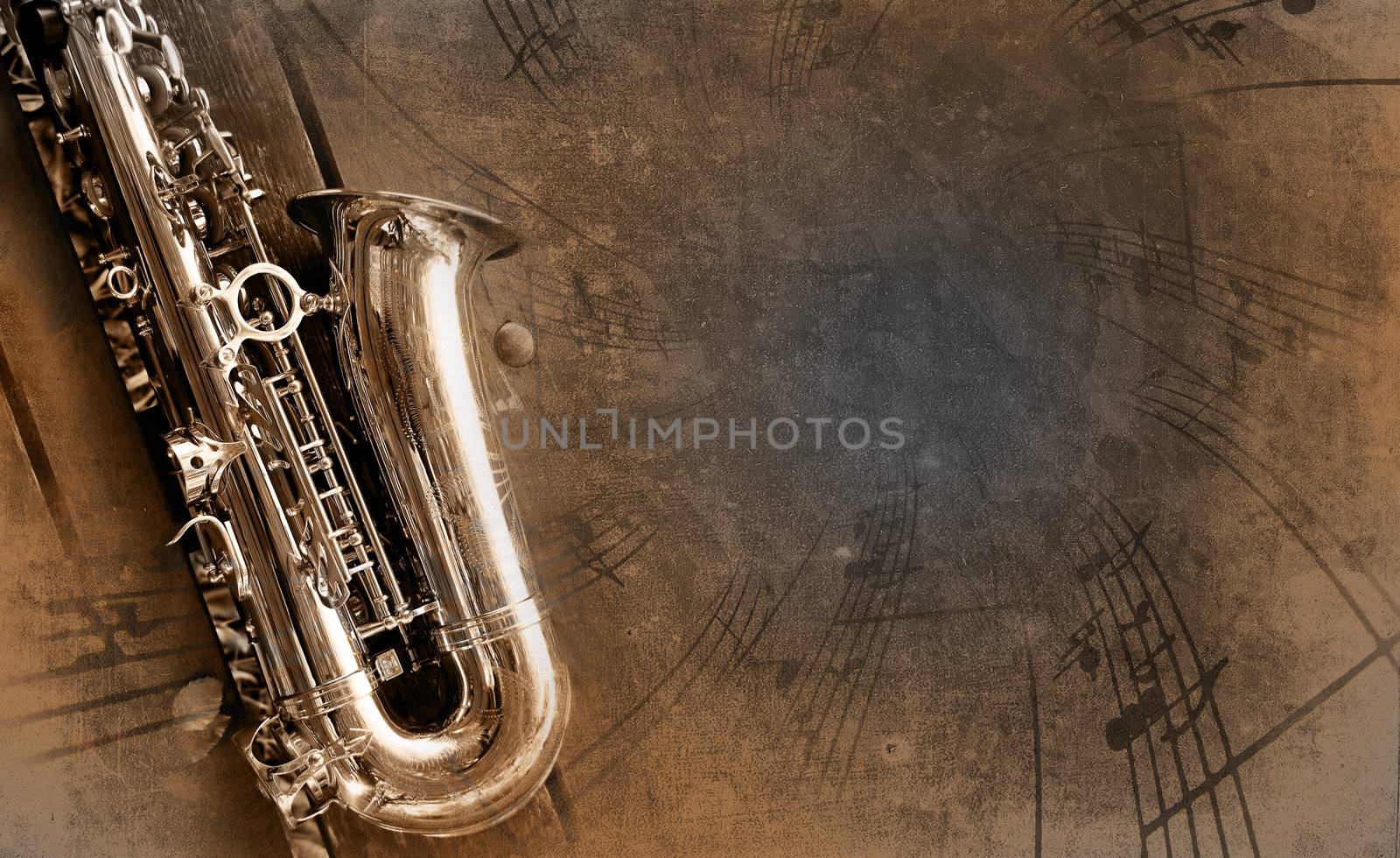 Retro Sax with old yellowed texture background