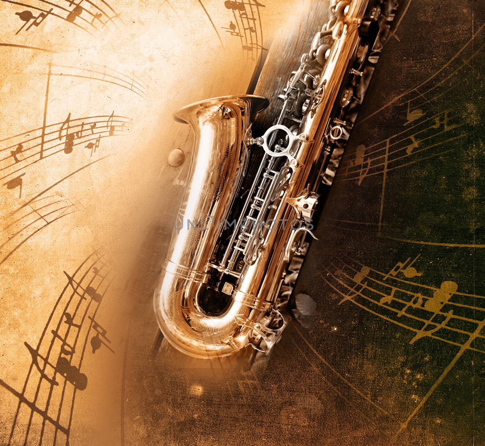 Retro Sax with old yellowed texture background