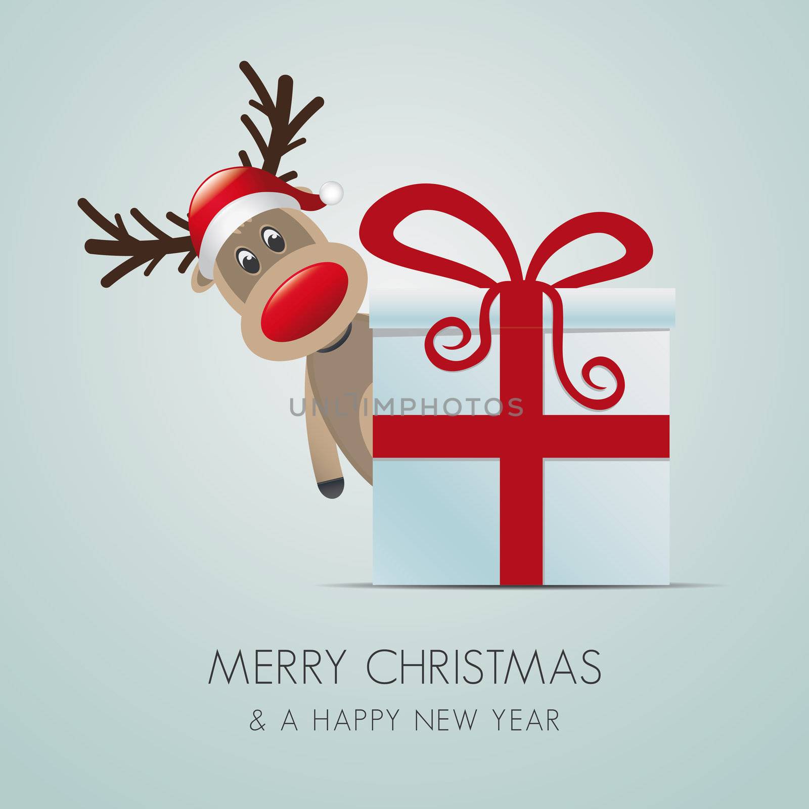 reindeer christmas gift box red ribbon by dariusL