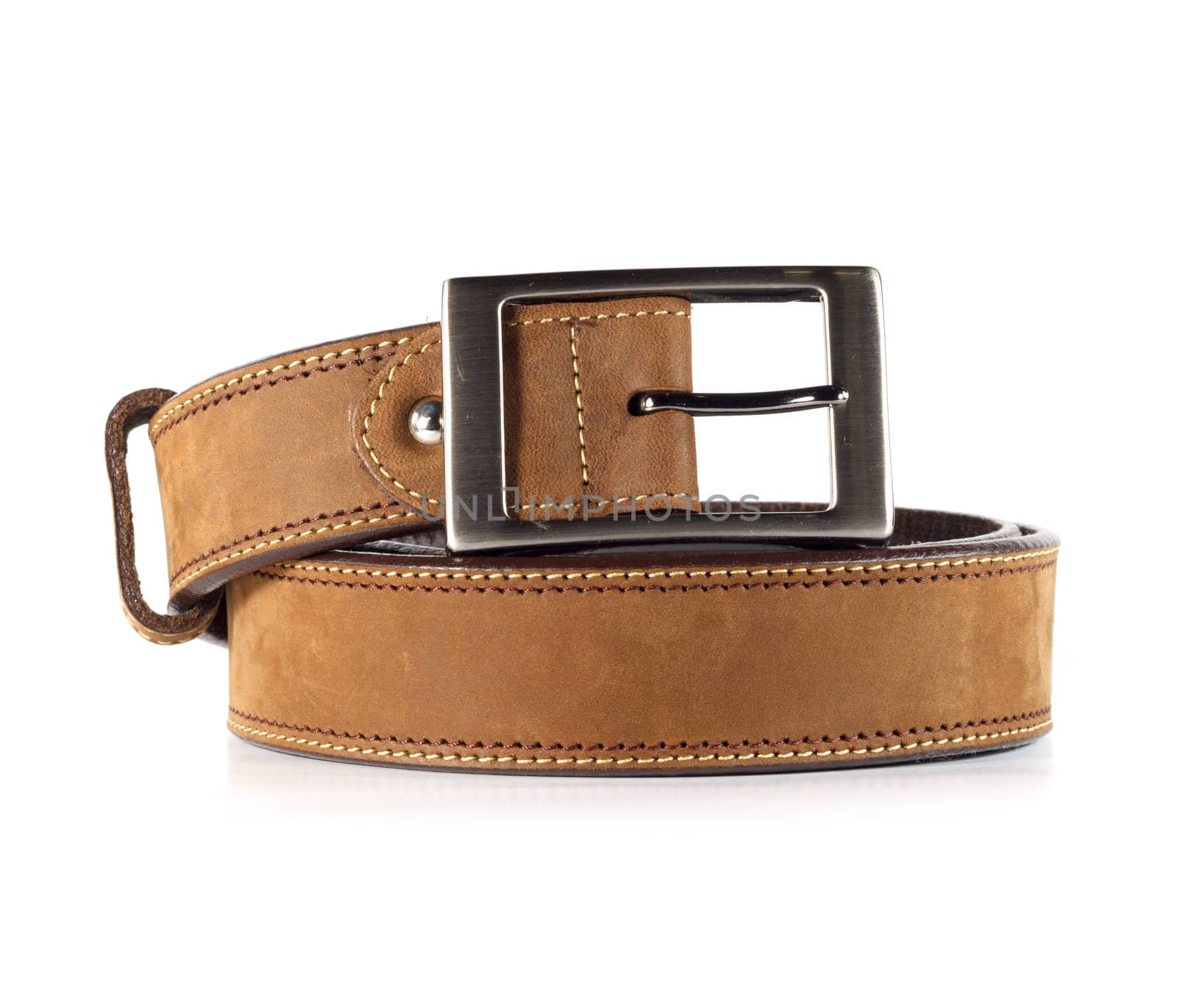 Leather belt for men on white background.