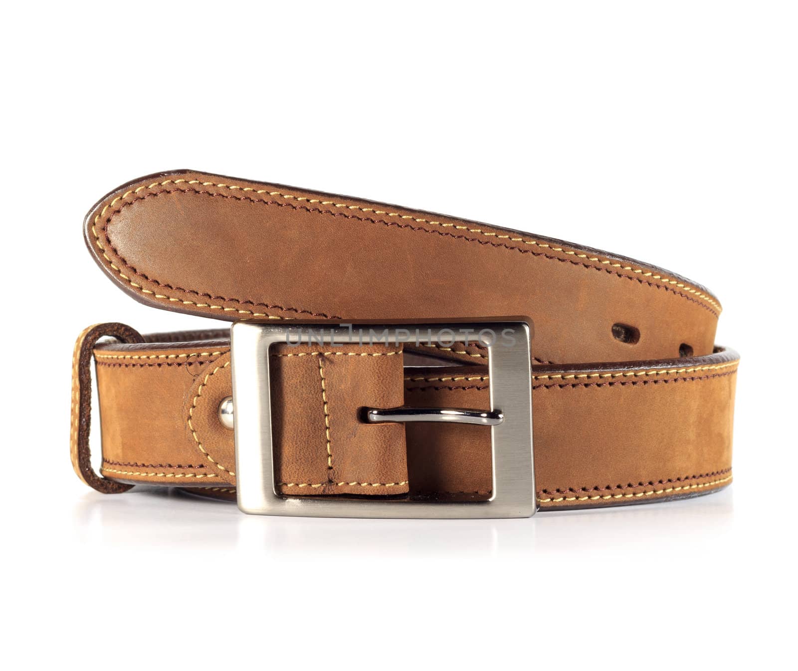 Leather belt for men on white background.